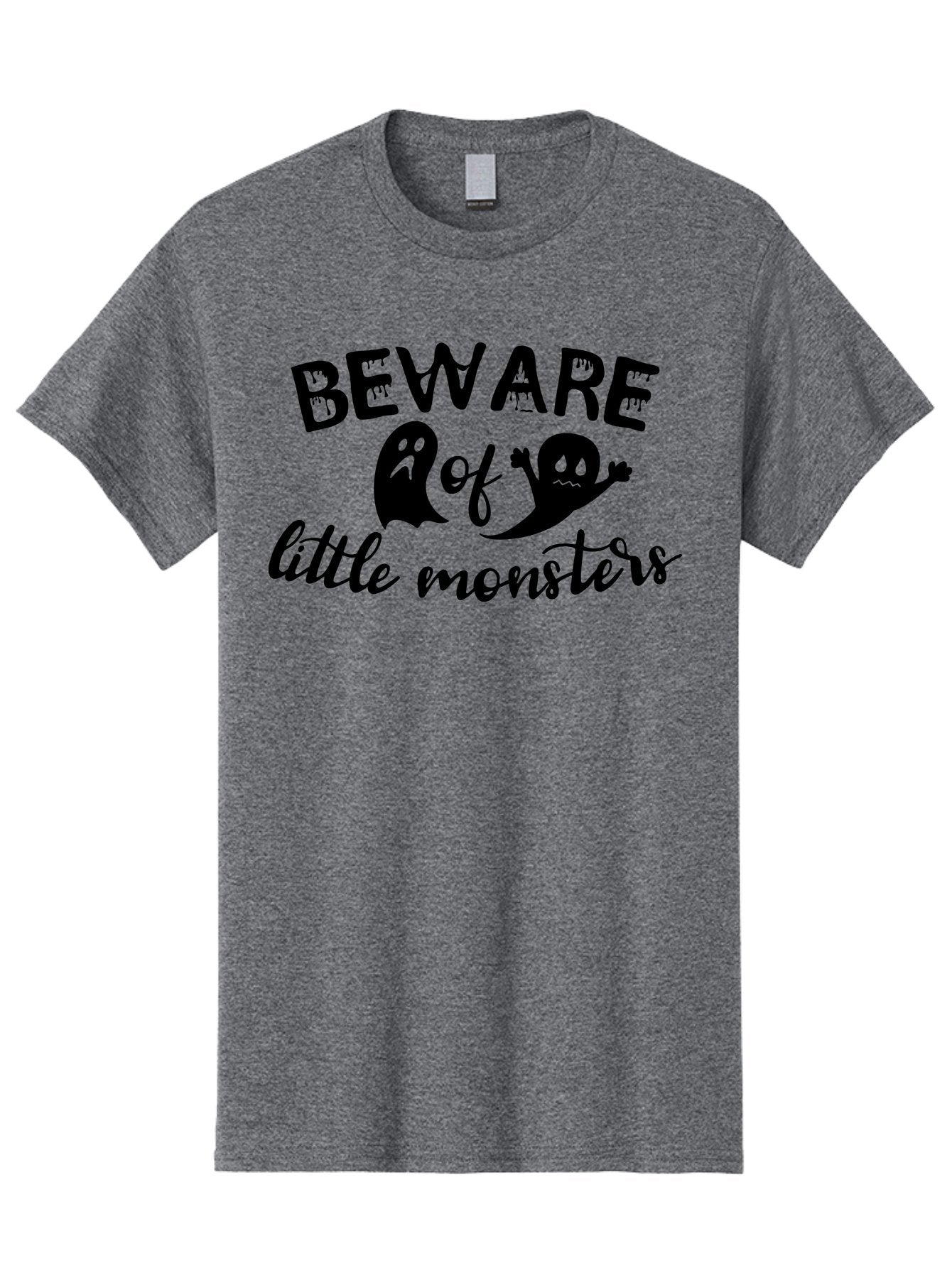 Beware-Of-Little-Monsters Men'S Graphic Tee, 100% Cotton, Comfortable Casual Summer Wear, Machine Washable, Halloween Graphic, Beware Of Little Monsters, Ghostly Figures, Spooky Atmosphere, Black Silhouettes, Creepy Warning, Halloween Theme, Aac513 14
