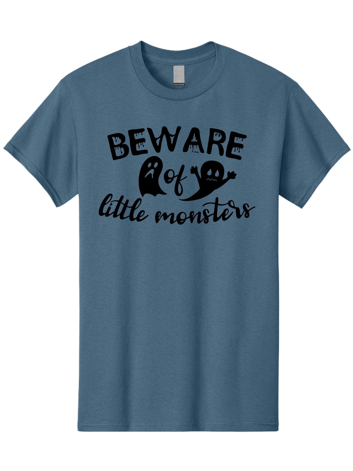 Beware-Of-Little-Monsters Men'S Graphic Tee, 100% Cotton, Comfortable Casual Summer Wear, Machine Washable, Halloween Graphic, Beware Of Little Monsters, Ghostly Figures, Spooky Atmosphere, Black Silhouettes, Creepy Warning, Halloween Theme, Aac513 7
