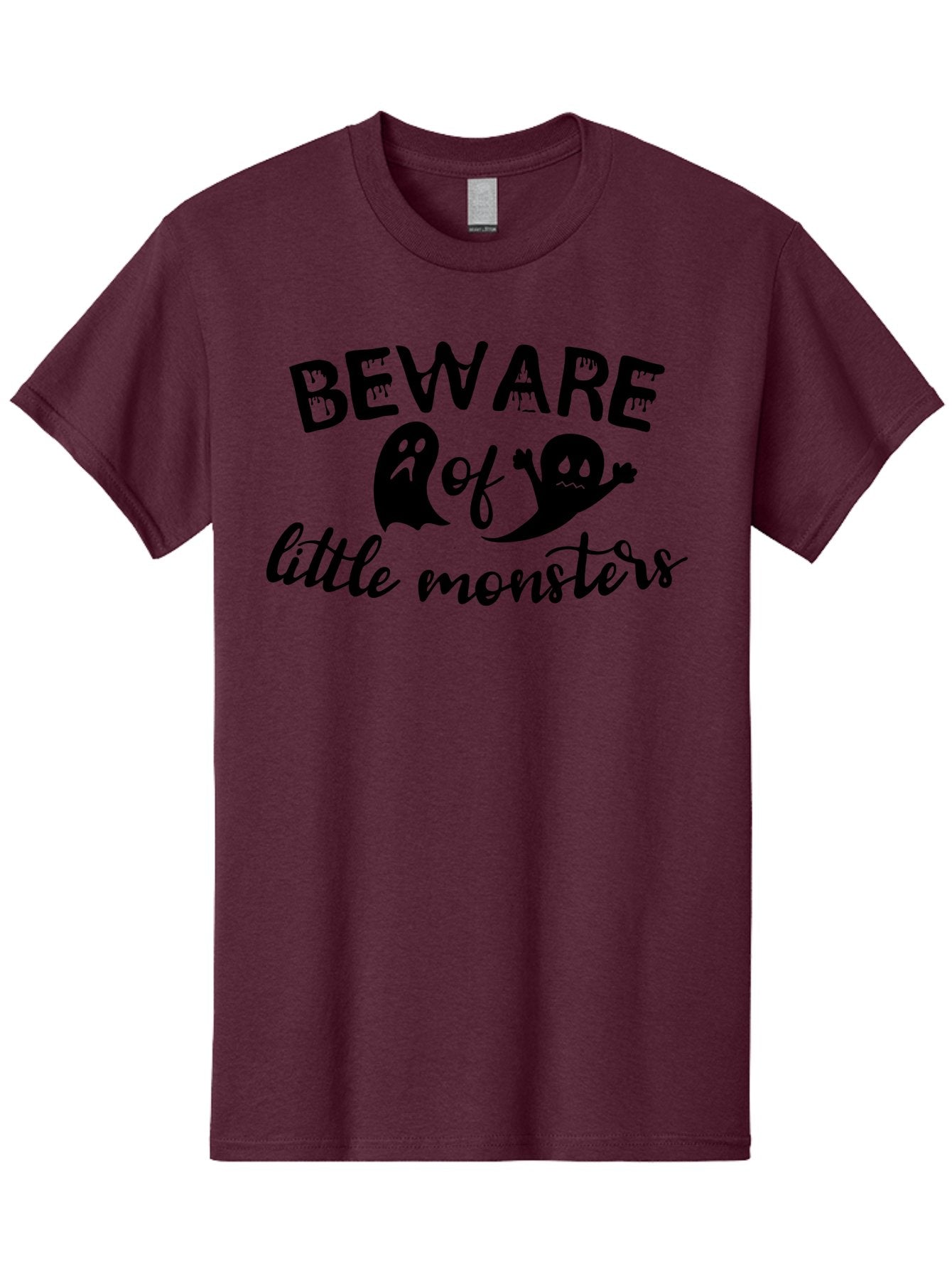 Beware-Of-Little-Monsters Men'S Graphic Tee, 100% Cotton, Comfortable Casual Summer Wear, Machine Washable, Halloween Graphic, Beware Of Little Monsters, Ghostly Figures, Spooky Atmosphere, Black Silhouettes, Creepy Warning, Halloween Theme, Aac513
