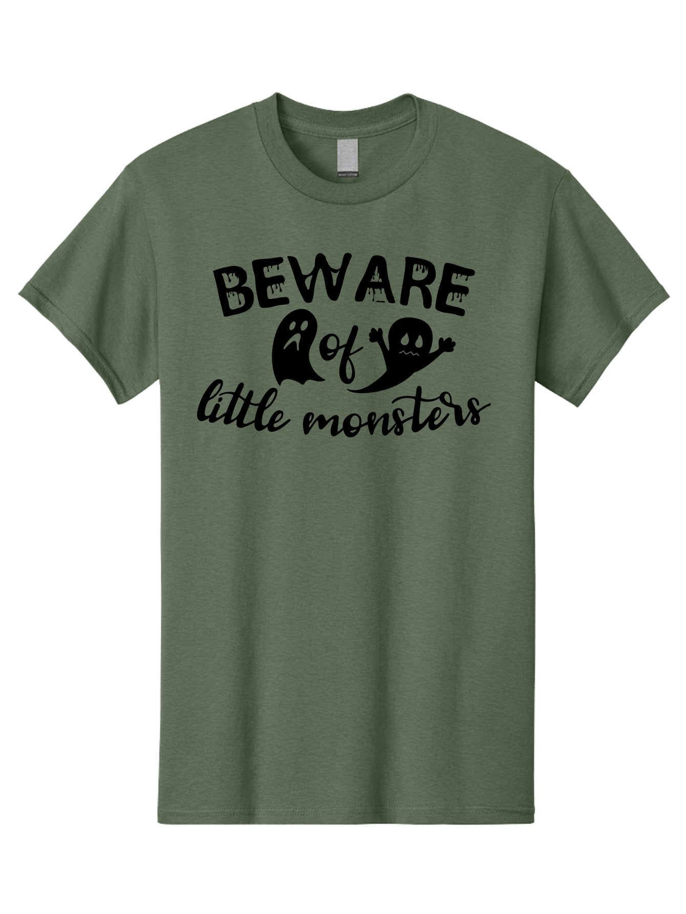 Beware-Of-Little-Monsters Men'S Graphic Tee, 100% Cotton, Comfortable Casual Summer Wear, Machine Washable, Halloween Graphic, Beware Of Little Monsters, Ghostly Figures, Spooky Atmosphere, Black Silhouettes, Creepy Warning, Halloween Theme, Aac513 10