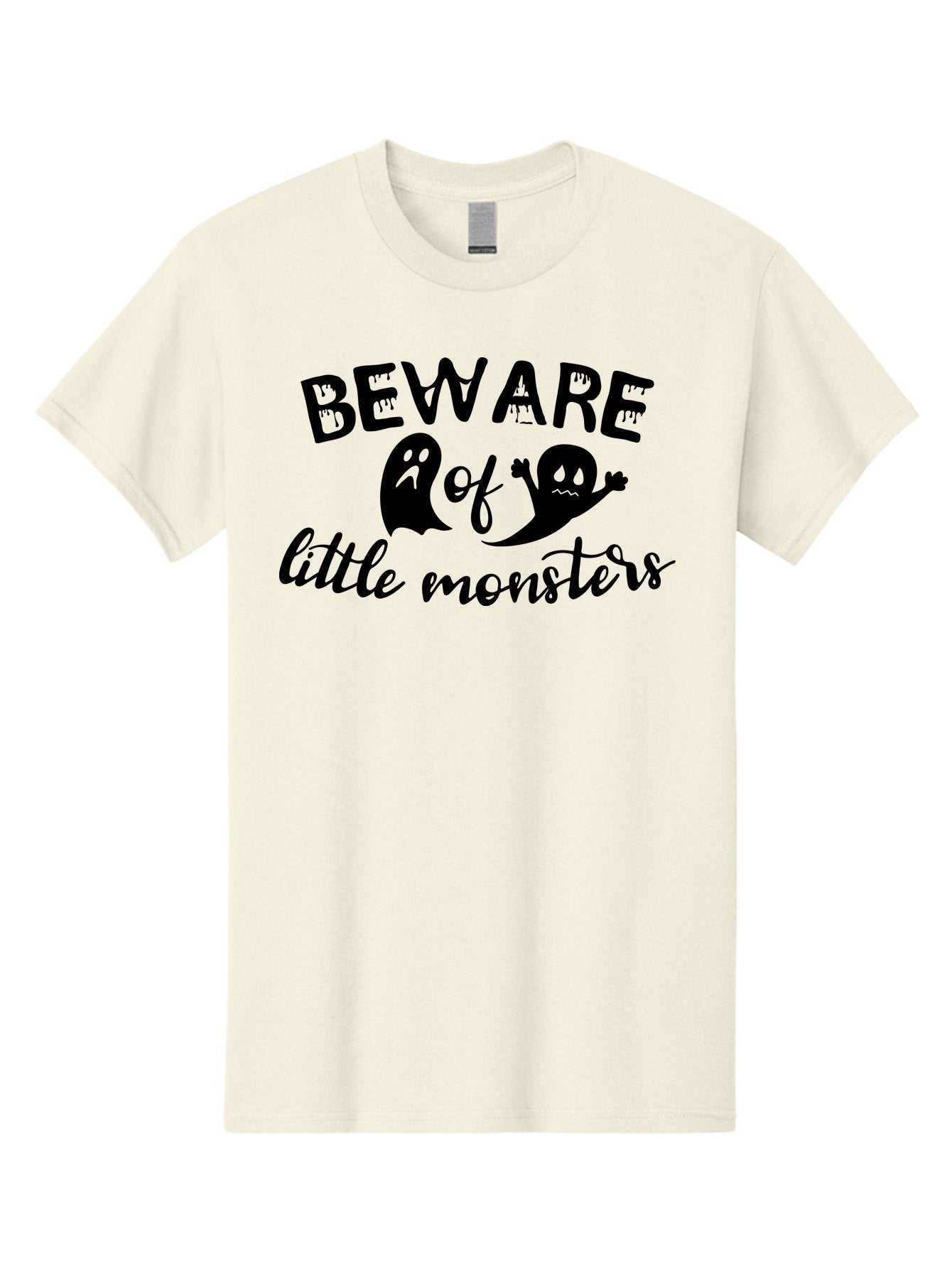 Beware-Of-Little-Monsters Men'S Graphic Tee, 100% Cotton, Comfortable Casual Summer Wear, Machine Washable, Halloween Graphic, Beware Of Little Monsters, Ghostly Figures, Spooky Atmosphere, Black Silhouettes, Creepy Warning, Halloween Theme, Aac513 13