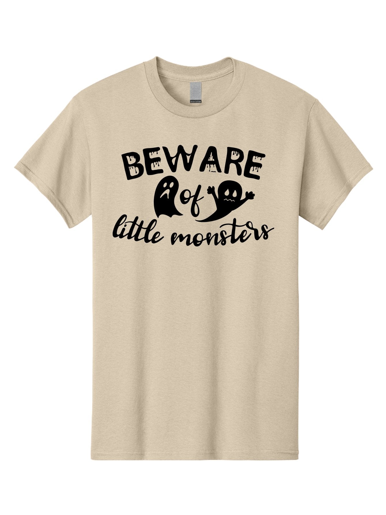 Beware-Of-Little-Monsters Men'S Graphic Tee, 100% Cotton, Comfortable Casual Summer Wear, Machine Washable, Halloween Graphic, Beware Of Little Monsters, Ghostly Figures, Spooky Atmosphere, Black Silhouettes, Creepy Warning, Halloween Theme, Aac513 5