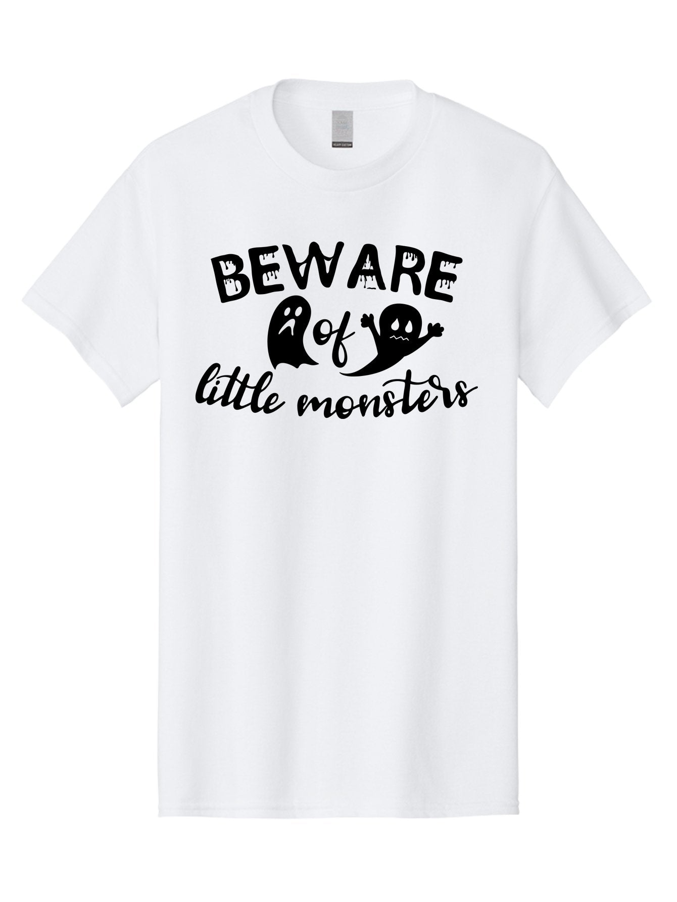 Beware-Of-Little-Monsters Men'S Graphic Tee, 100% Cotton, Comfortable Casual Summer Wear, Machine Washable, Halloween Graphic, Beware Of Little Monsters, Ghostly Figures, Spooky Atmosphere, Black Silhouettes, Creepy Warning, Halloween Theme, Aac513 4