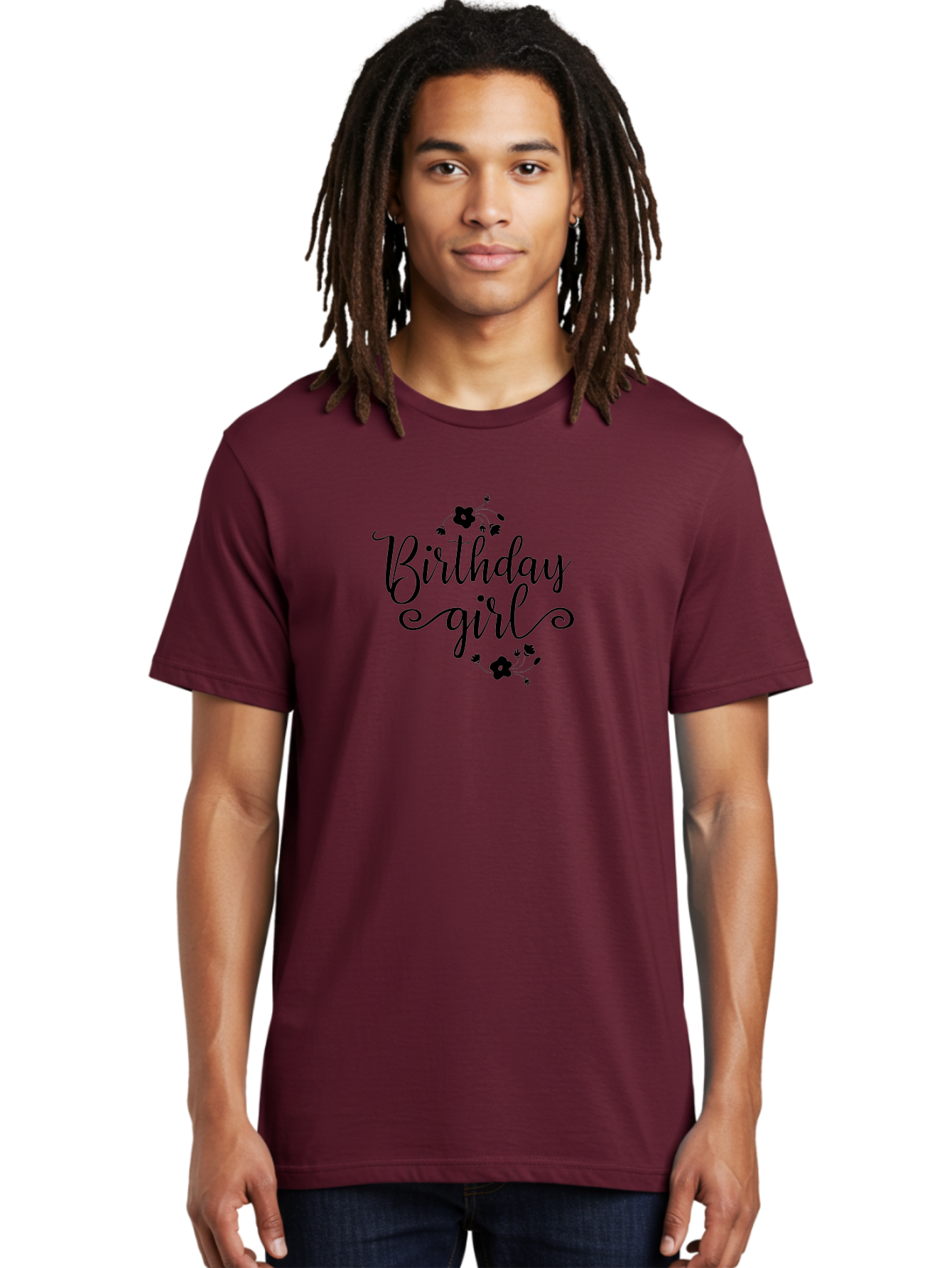 Birthday-Girl Men'S Graphic Tee, 100% Cotton, Comfortable Casual Summer Wear, Machine Washable, Birthday Girl, Black Lettering, Floral Design, Celebratory Theme, Elegant Typography, Special Occasion, Flowers, Birthday Wishes Aac515 10