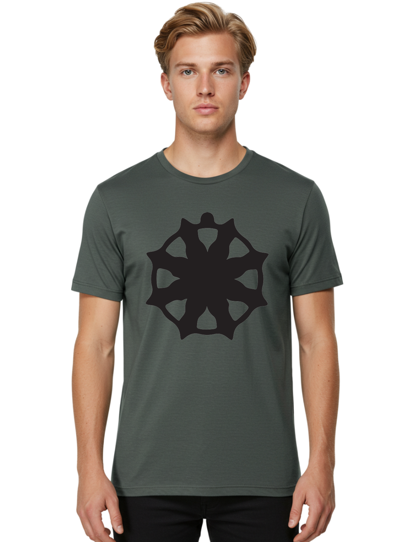 Black-Abstract-Symbol Men'S Graphic Tee, 100% Cotton, Comfortable Casual Summer Wear, Machine Washable, Asterisk Symbol, Star Shape, Geometric Pattern, Abstract Design, Symmetrical Shape, Black Silhouette Aac516 4