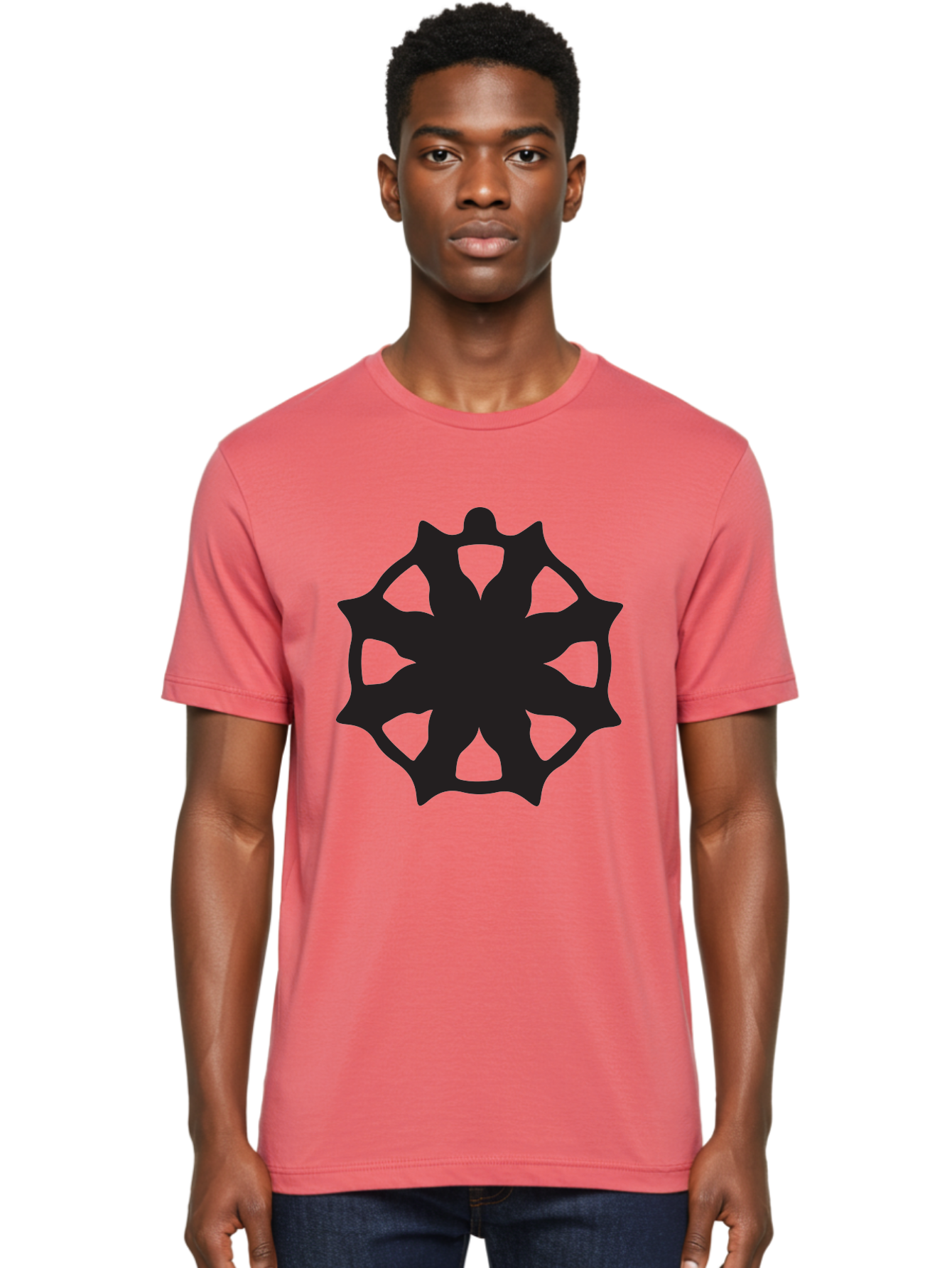 Black-Abstract-Symbol Men'S Graphic Tee, 100% Cotton, Comfortable Casual Summer Wear, Machine Washable, Asterisk Symbol, Star Shape, Geometric Pattern, Abstract Design, Symmetrical Shape, Black Silhouette Aac516 18