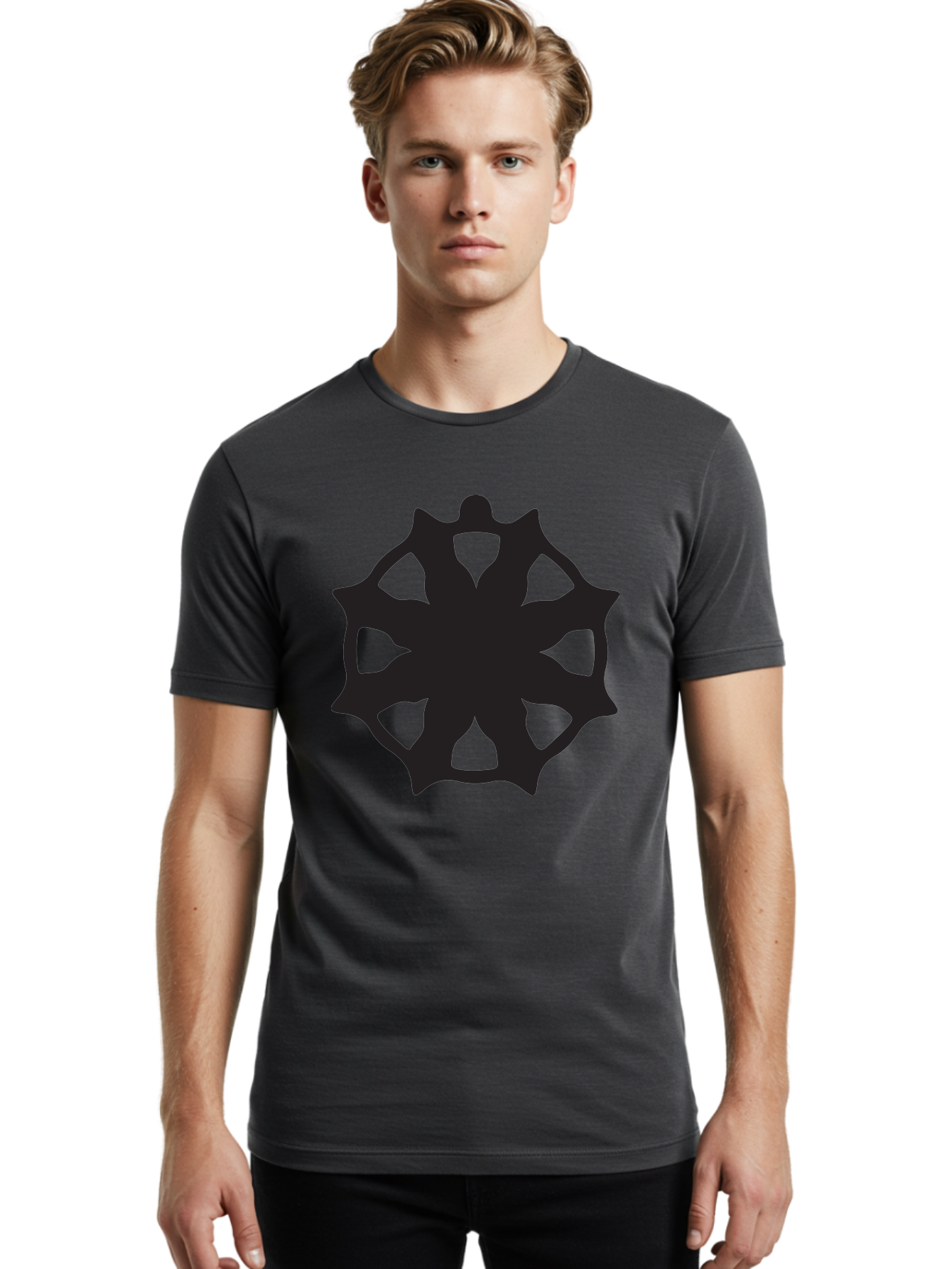 Black-Abstract-Symbol Men'S Graphic Tee, 100% Cotton, Comfortable Casual Summer Wear, Machine Washable, Asterisk Symbol, Star Shape, Geometric Pattern, Abstract Design, Symmetrical Shape, Black Silhouette Aac516 12