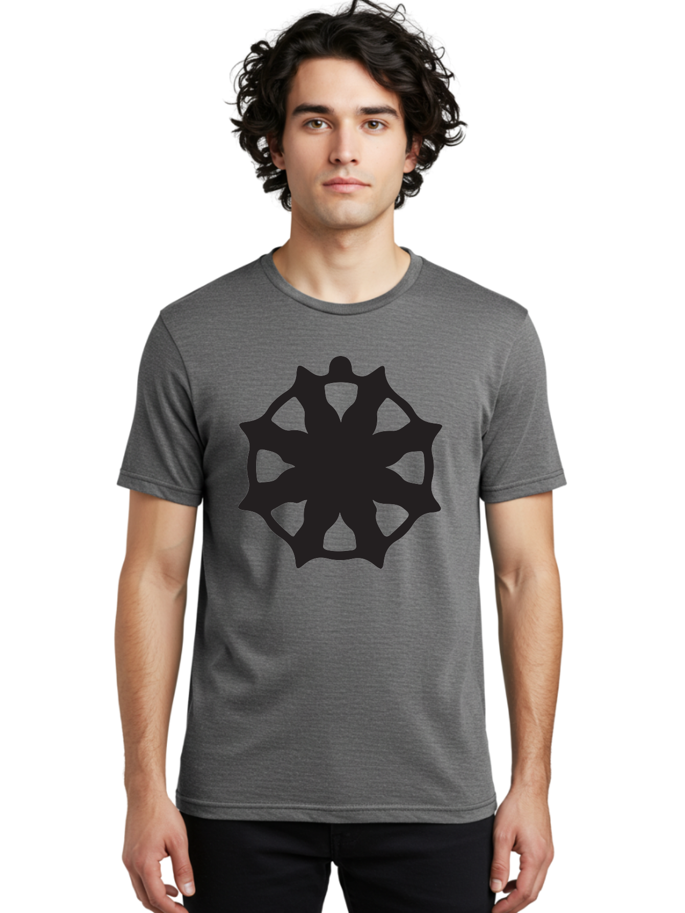 Black-Abstract-Symbol Men'S Graphic Tee, 100% Cotton, Comfortable Casual Summer Wear, Machine Washable, Asterisk Symbol, Star Shape, Geometric Pattern, Abstract Design, Symmetrical Shape, Black Silhouette Aac516 14