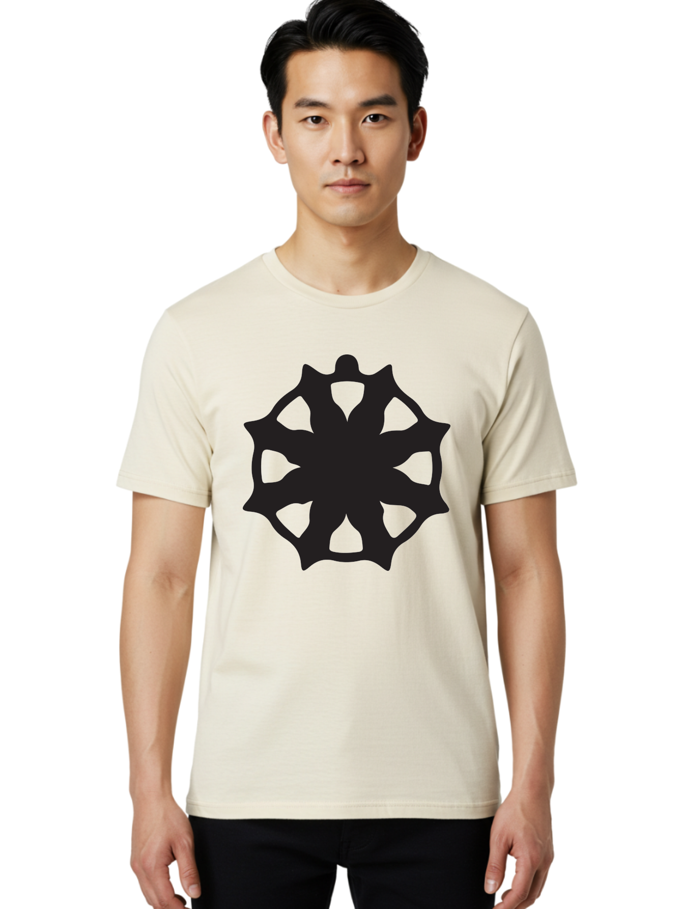 Black-Abstract-Symbol Men'S Graphic Tee, 100% Cotton, Comfortable Casual Summer Wear, Machine Washable, Asterisk Symbol, Star Shape, Geometric Pattern, Abstract Design, Symmetrical Shape, Black Silhouette Aac516 8