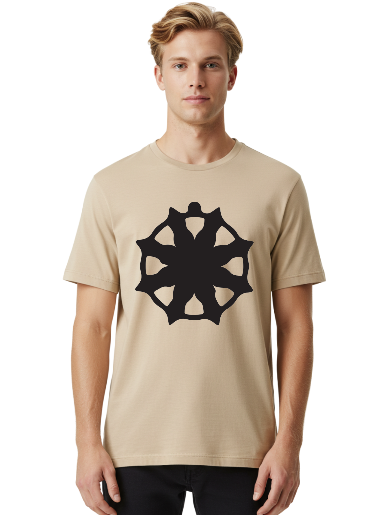 Black-Abstract-Symbol Men'S Graphic Tee, 100% Cotton, Comfortable Casual Summer Wear, Machine Washable, Asterisk Symbol, Star Shape, Geometric Pattern, Abstract Design, Symmetrical Shape, Black Silhouette Aac516 10