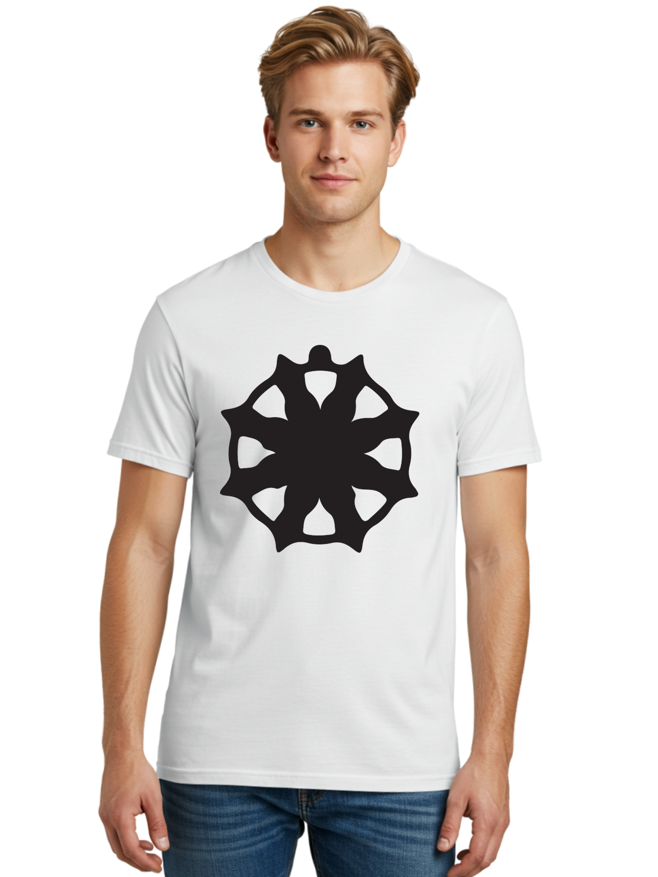 Black-Abstract-Symbol Men'S Graphic Tee, 100% Cotton, Comfortable Casual Summer Wear, Machine Washable, Asterisk Symbol, Star Shape, Geometric Pattern, Abstract Design, Symmetrical Shape, Black Silhouette Aac516 6