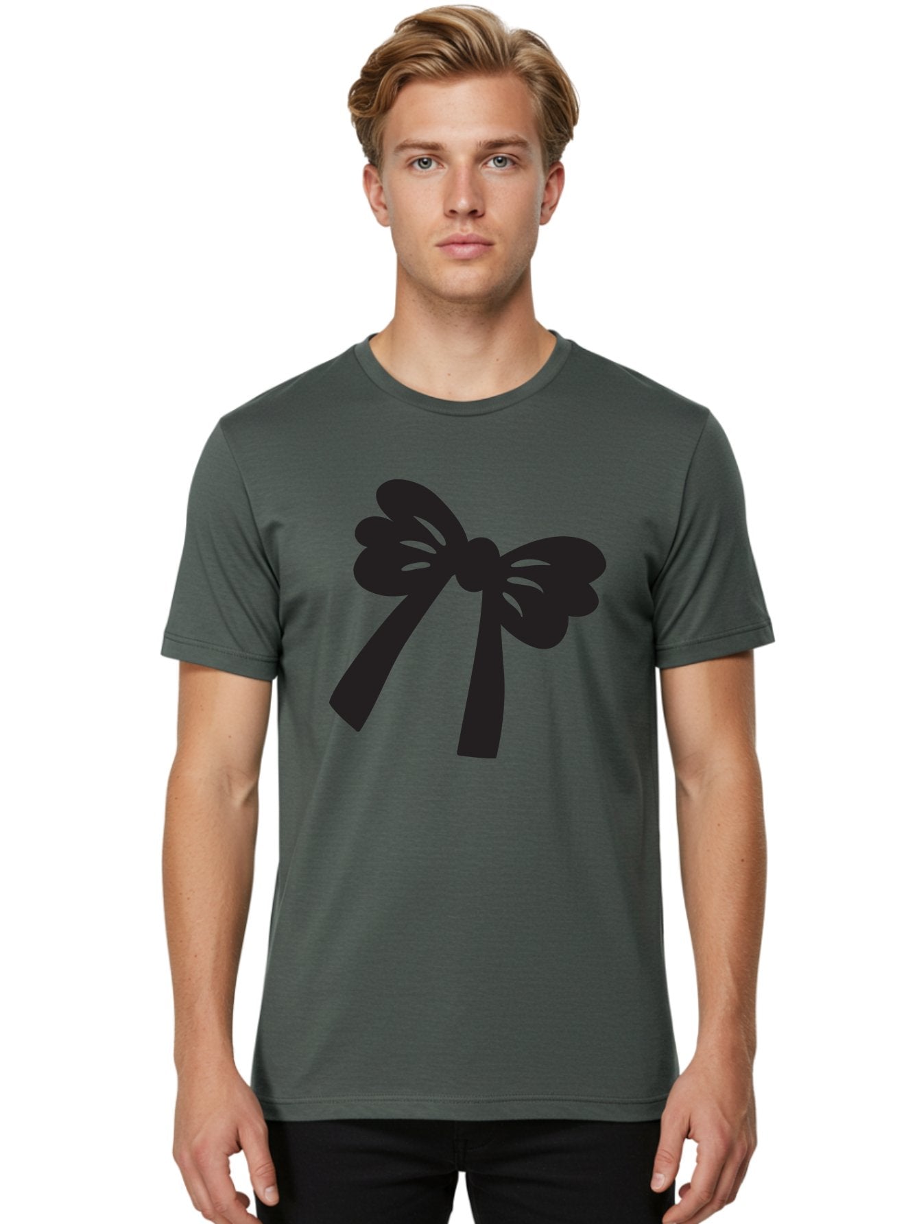 Black-Bow Men'S Graphic Tee, 100% Cotton, Comfortable Casual Summer Wear, Machine Washable, Black Bow Ribbon, Elegant Design, Minimalist Style, Decorative Element, Gift Wrapping, Fashion Accessory, Simple Graphics Aac517 16