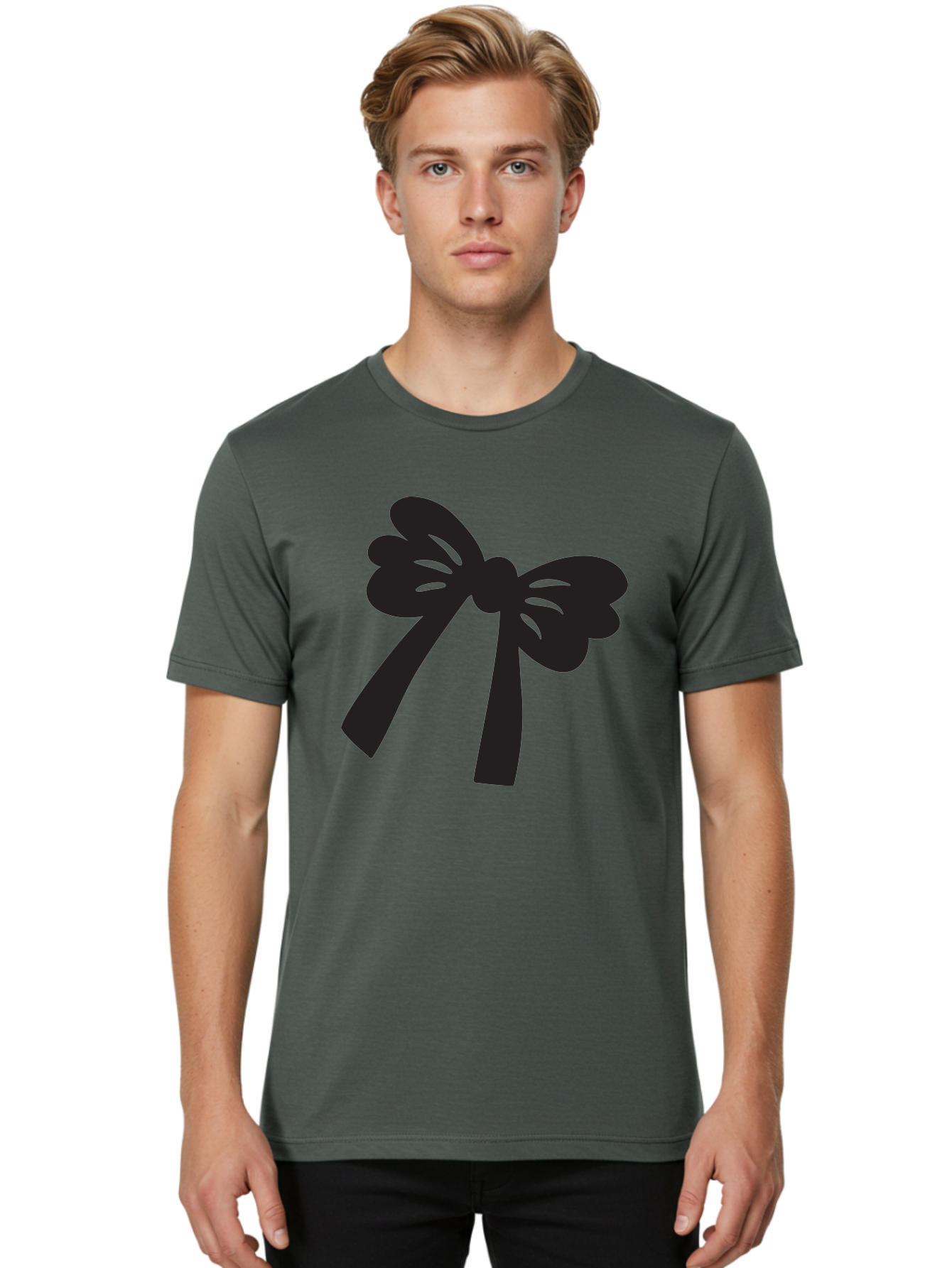 Black-Bow Men'S Graphic Tee, 100% Cotton, Comfortable Casual Summer Wear, Machine Washable, Black Bow Ribbon, Elegant Design, Minimalist Style, Decorative Element, Gift Wrapping, Fashion Accessory, Simple Graphics Aac517 26
