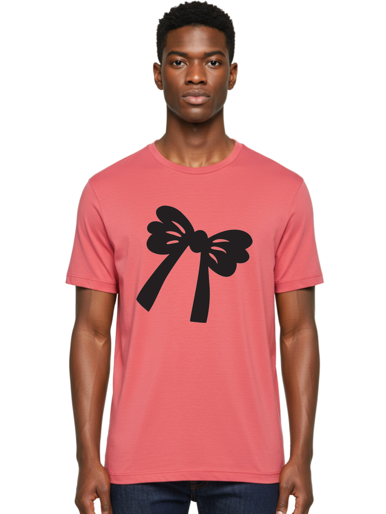 Black-Bow Men'S Graphic Tee, 100% Cotton, Comfortable Casual Summer Wear, Machine Washable, Black Bow Ribbon, Elegant Design, Minimalist Style, Decorative Element, Gift Wrapping, Fashion Accessory, Simple Graphics Aac517 6