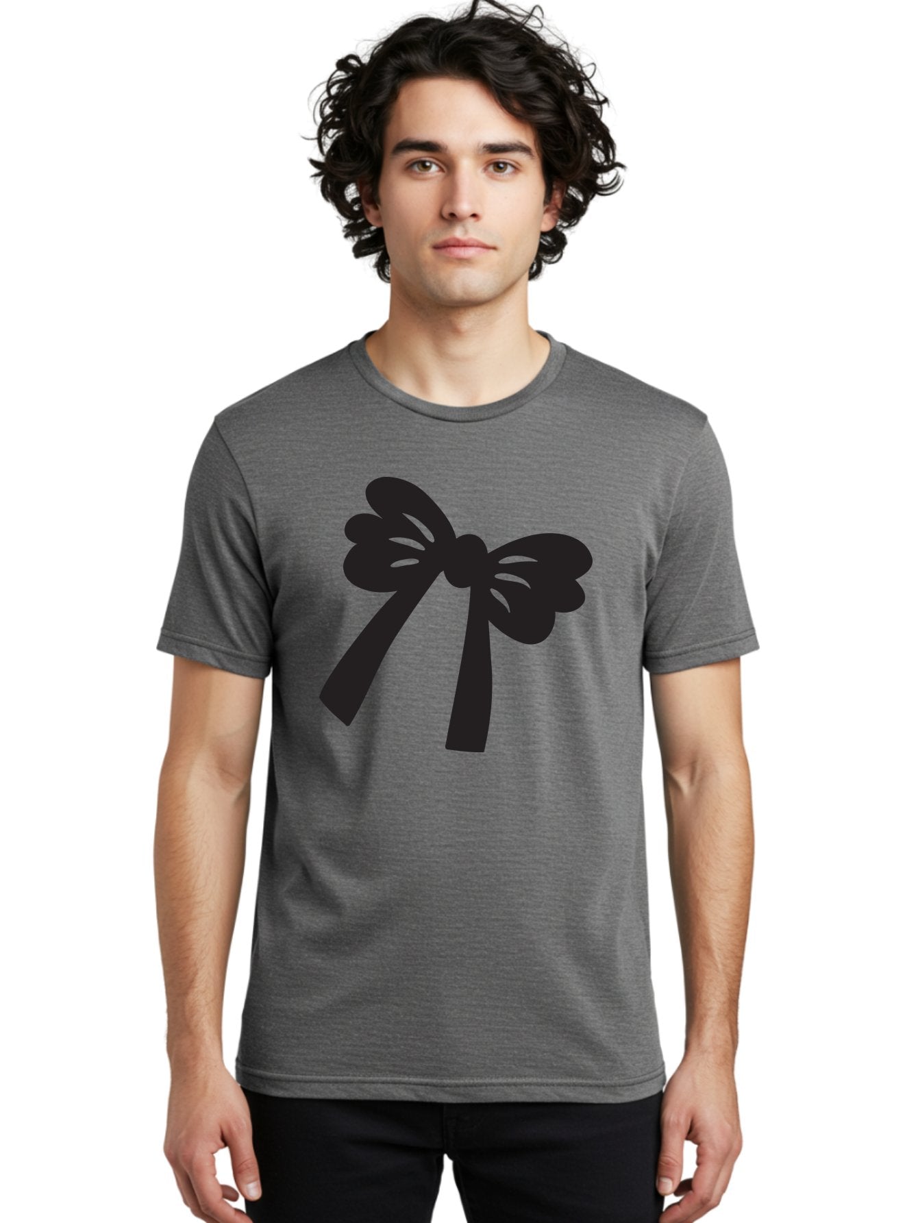 Black-Bow Men'S Graphic Tee, 100% Cotton, Comfortable Casual Summer Wear, Machine Washable, Black Bow Ribbon, Elegant Design, Minimalist Style, Decorative Element, Gift Wrapping, Fashion Accessory, Simple Graphics Aac517 27