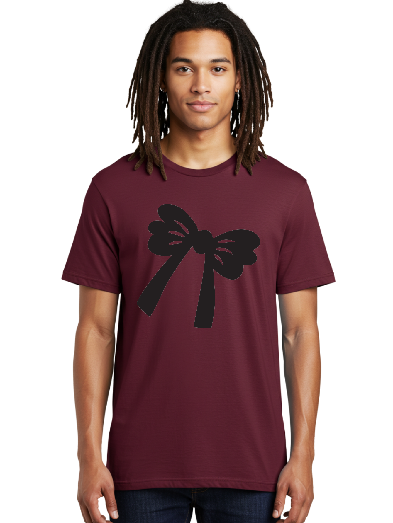 Black-Bow Men'S Graphic Tee, 100% Cotton, Comfortable Casual Summer Wear, Machine Washable, Black Bow Ribbon, Elegant Design, Minimalist Style, Decorative Element, Gift Wrapping, Fashion Accessory, Simple Graphics Aac517 30