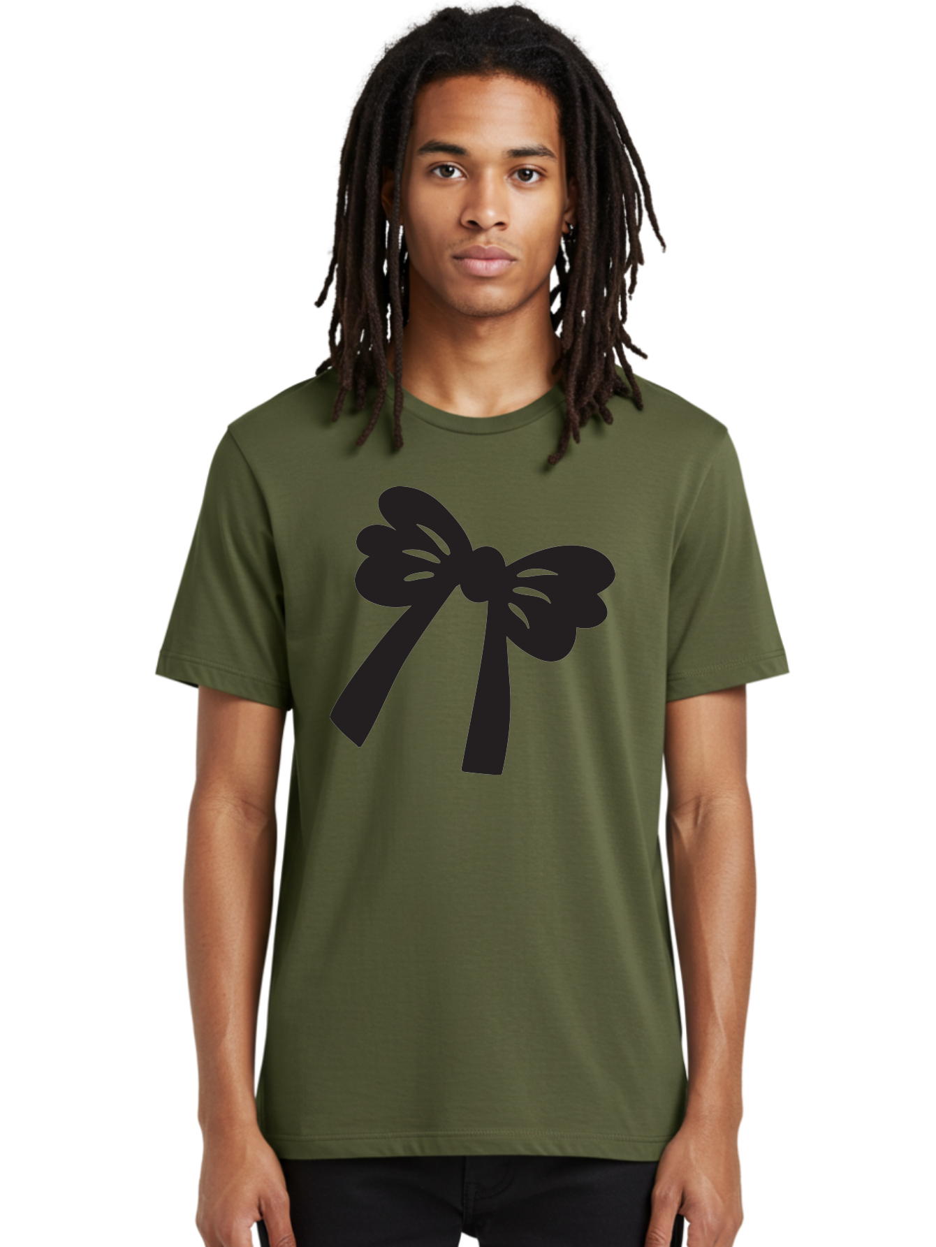 Black-Bow Men'S Graphic Tee, 100% Cotton, Comfortable Casual Summer Wear, Machine Washable, Black Bow Ribbon, Elegant Design, Minimalist Style, Decorative Element, Gift Wrapping, Fashion Accessory, Simple Graphics Aac517
