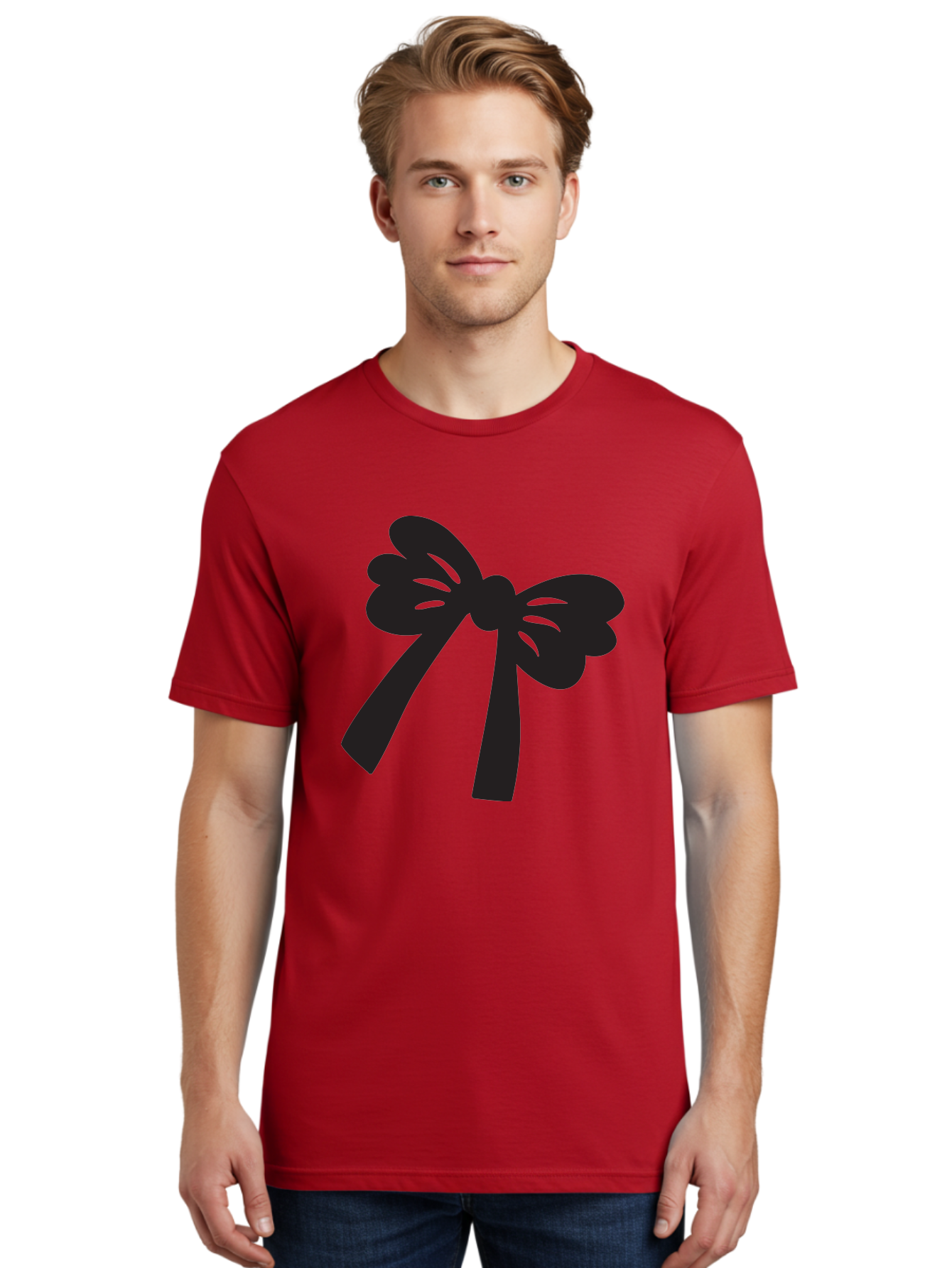 Black-Bow Men'S Graphic Tee, 100% Cotton, Comfortable Casual Summer Wear, Machine Washable, Black Bow Ribbon, Elegant Design, Minimalist Style, Decorative Element, Gift Wrapping, Fashion Accessory, Simple Graphics Aac517 24
