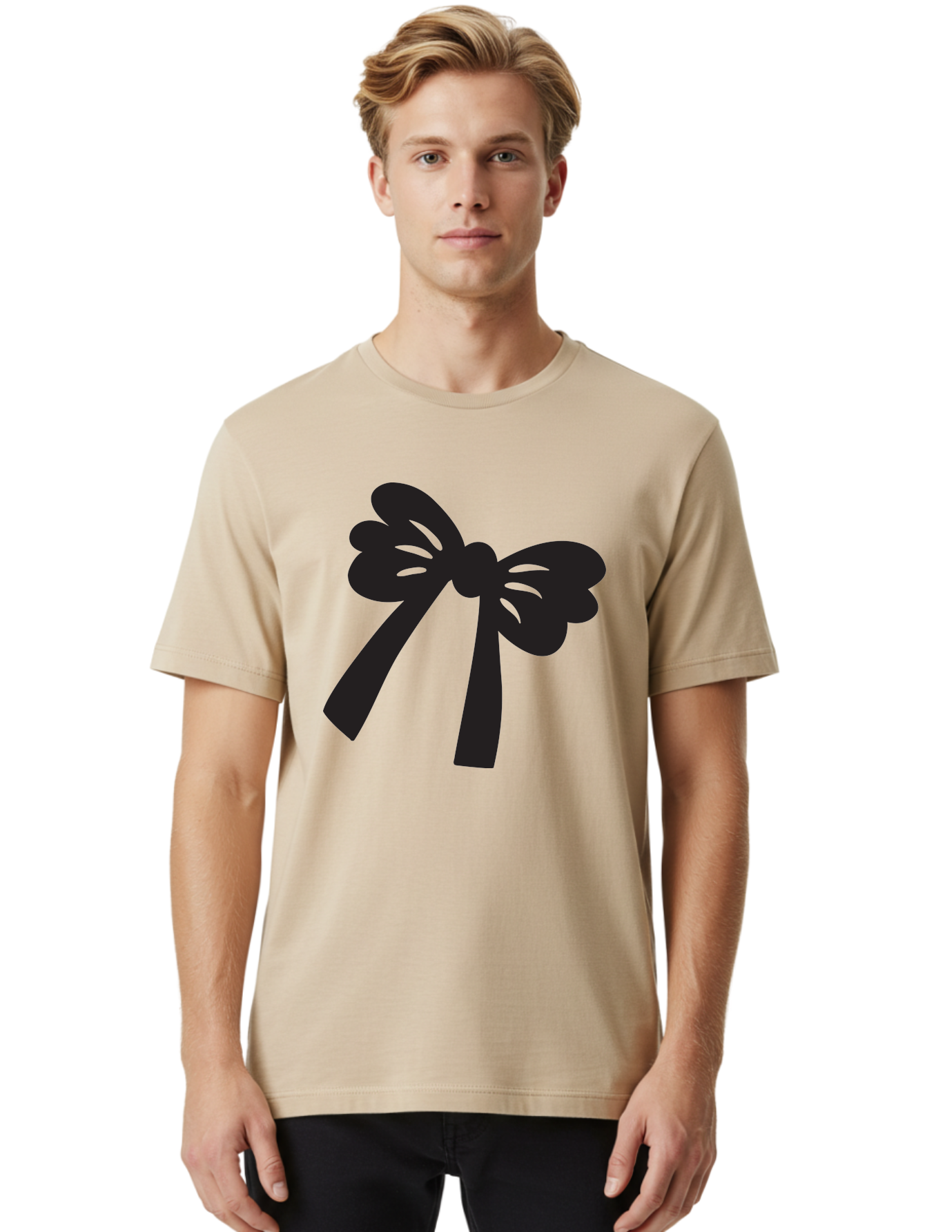 Black-Bow Men'S Graphic Tee, 100% Cotton, Comfortable Casual Summer Wear, Machine Washable, Black Bow Ribbon, Elegant Design, Minimalist Style, Decorative Element, Gift Wrapping, Fashion Accessory, Simple Graphics Aac517 28