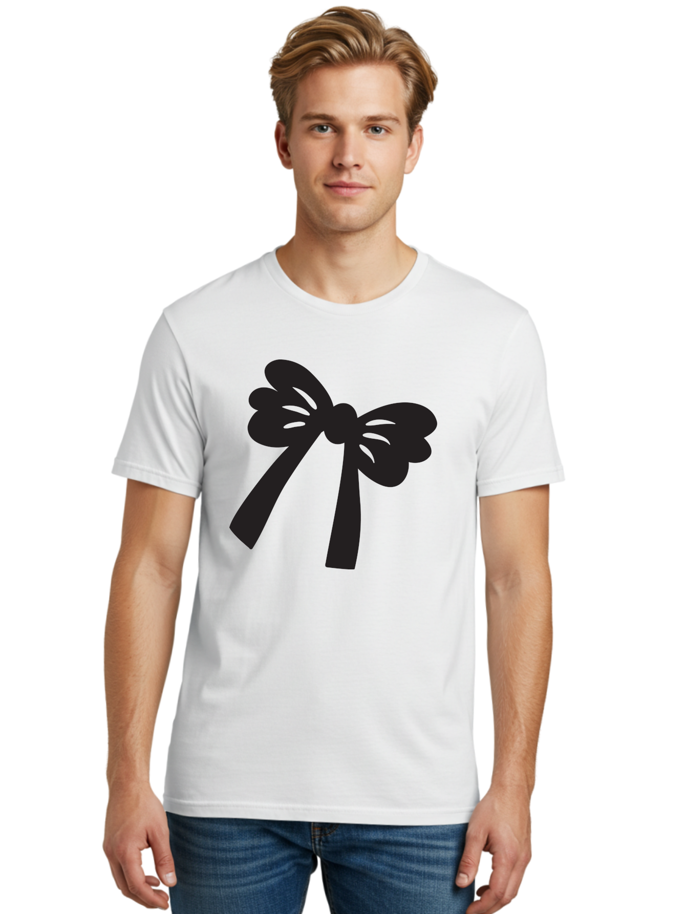 Black-Bow Men'S Graphic Tee, 100% Cotton, Comfortable Casual Summer Wear, Machine Washable, Black Bow Ribbon, Elegant Design, Minimalist Style, Decorative Element, Gift Wrapping, Fashion Accessory, Simple Graphics Aac517 22