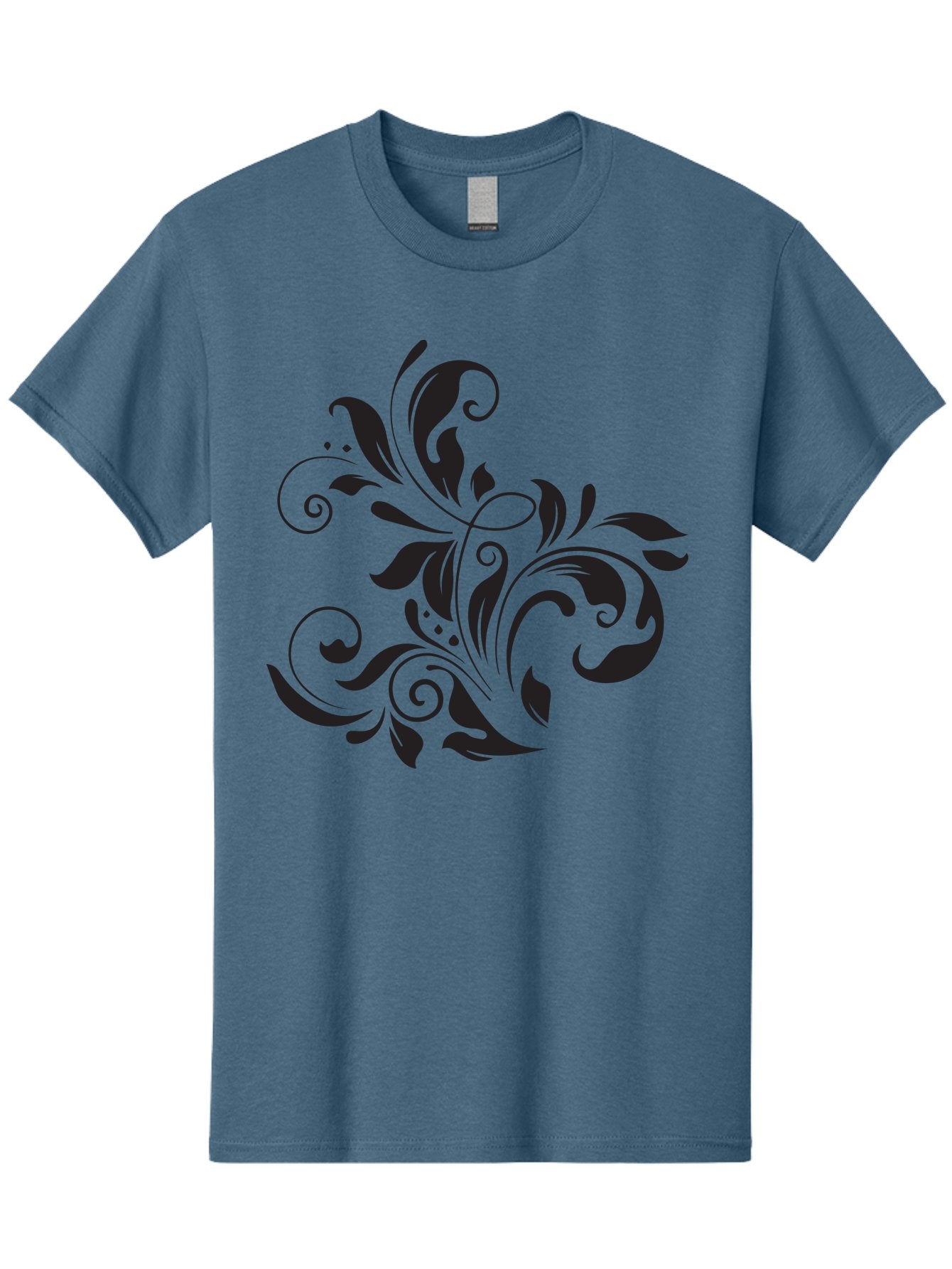 Black-Floral-Pattern Men'S Graphic Tee, 100% Cotton, Comfortable Casual Summer Wear, Machine Washable, Black Floral Pattern, Swirling Leaves, Ornate Design, Decorative Elements, Intricate Details, Elegant Graphics Aac519 13