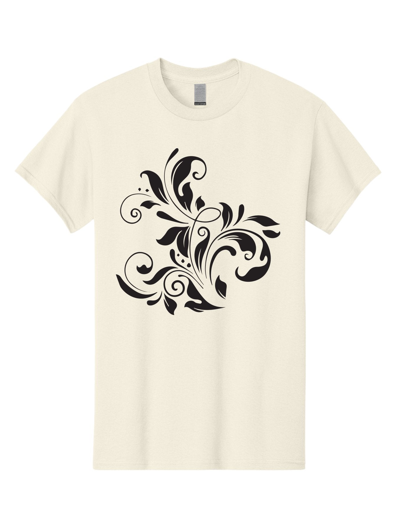 Black-Floral-Pattern Men'S Graphic Tee, 100% Cotton, Comfortable Casual Summer Wear, Machine Washable, Black Floral Pattern, Swirling Leaves, Ornate Design, Decorative Elements, Intricate Details, Elegant Graphics Aac519 8