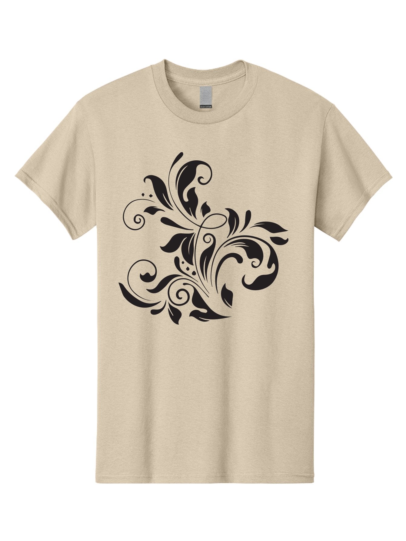 Black-Floral-Pattern Men'S Graphic Tee, 100% Cotton, Comfortable Casual Summer Wear, Machine Washable, Black Floral Pattern, Swirling Leaves, Ornate Design, Decorative Elements, Intricate Details, Elegant Graphics Aac519 11