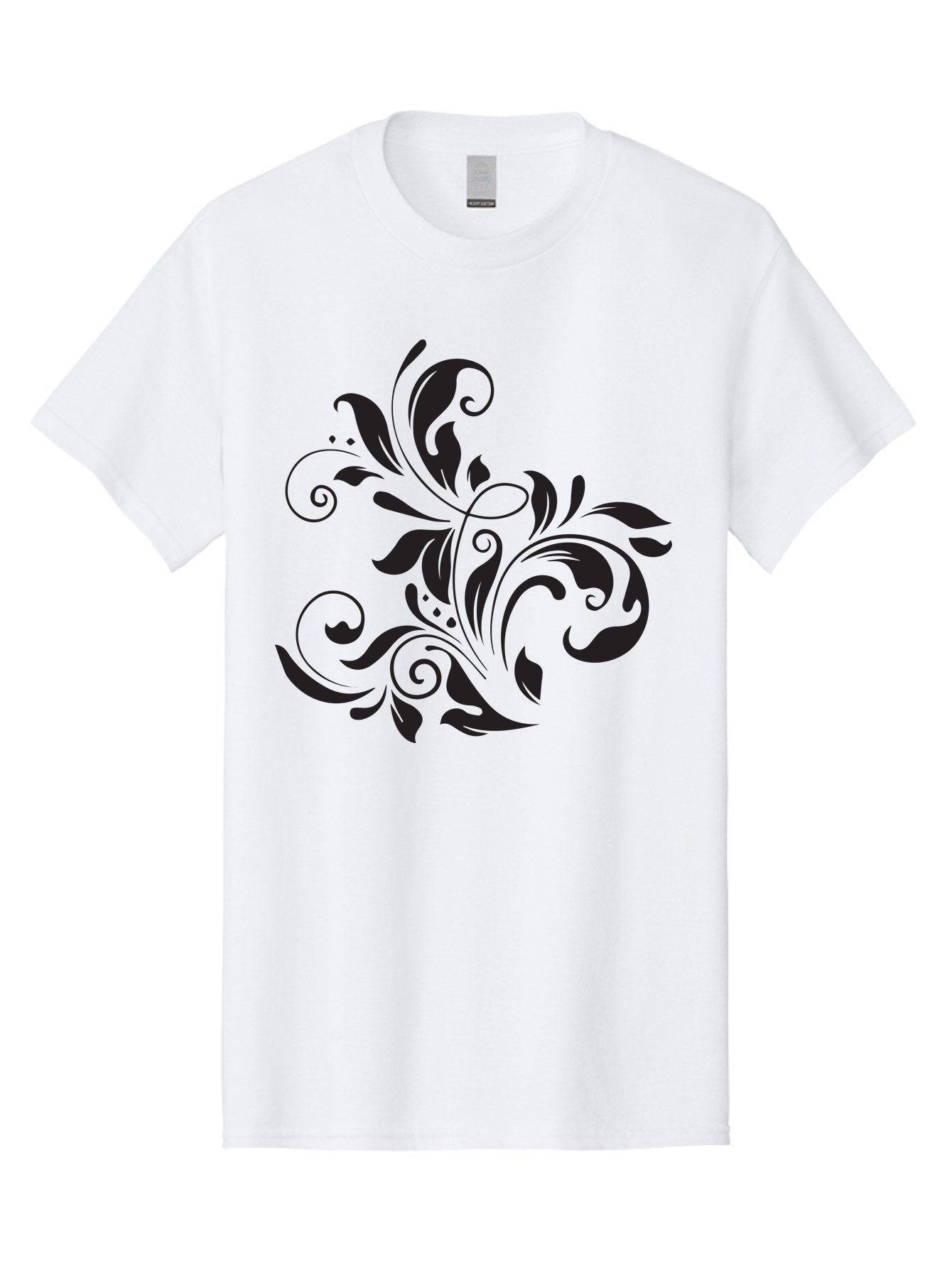 Black-Floral-Pattern Men'S Graphic Tee, 100% Cotton, Comfortable Casual Summer Wear, Machine Washable, Black Floral Pattern, Swirling Leaves, Ornate Design, Decorative Elements, Intricate Details, Elegant Graphics Aac519 10