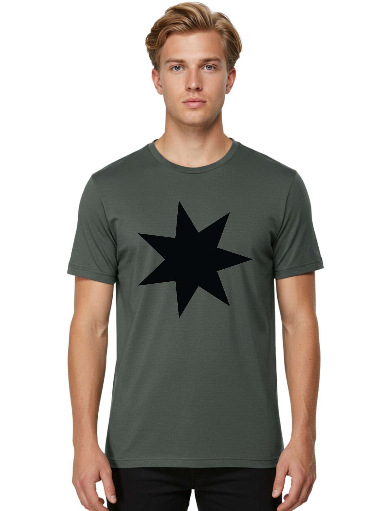 Black-Star-1 Men'S Graphic Tee, 100% Cotton, Comfortable Casual Summer Wear, Machine Washable, Eight Pointed Star, Black Star, Star Graphic, Bold Shape, Geometric Design, Symmetrical Pattern, Star Symbol Aac521 12
