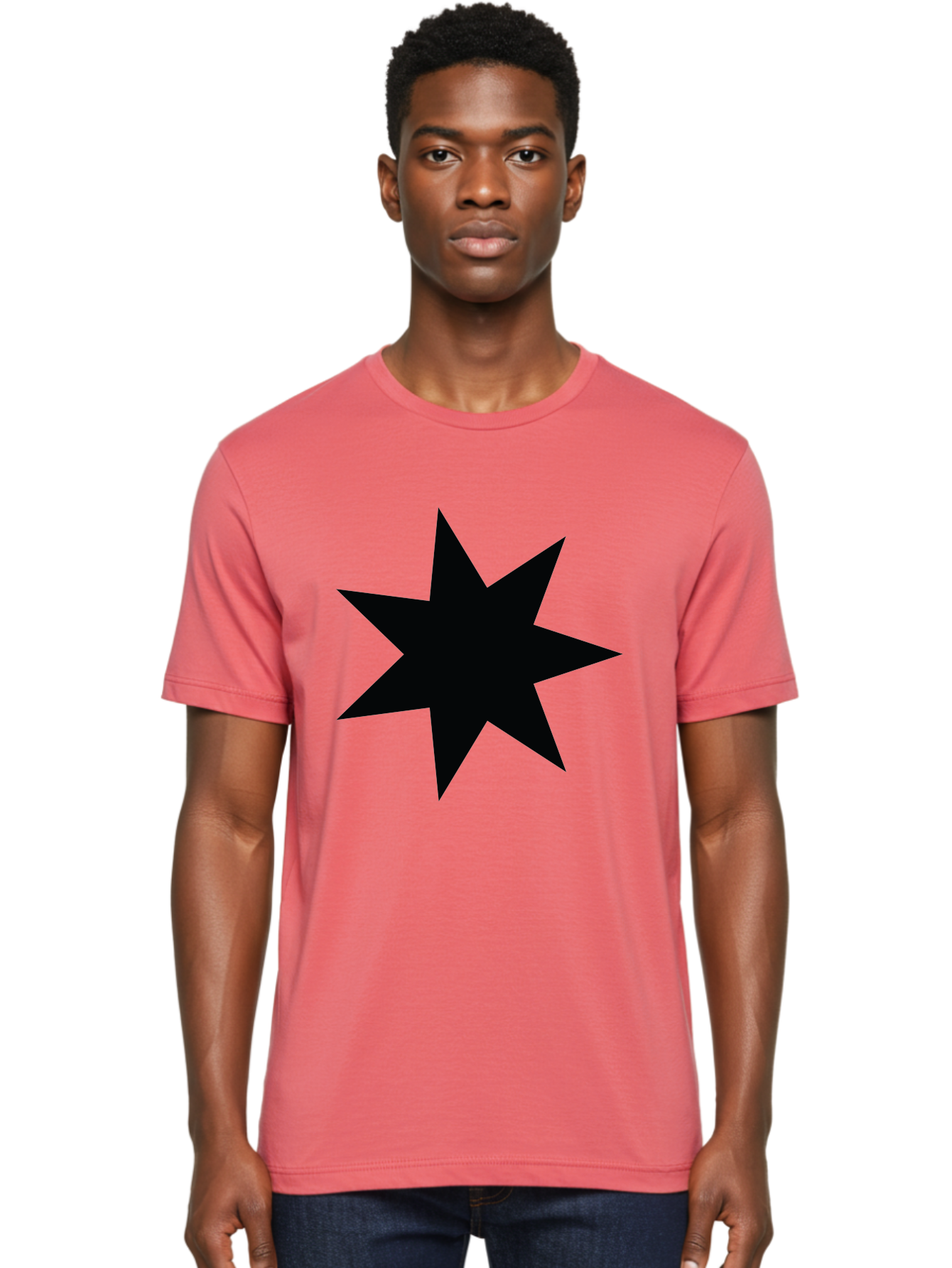 Black-Star-1 Men'S Graphic Tee, 100% Cotton, Comfortable Casual Summer Wear, Machine Washable, Eight Pointed Star, Black Star, Star Graphic, Bold Shape, Geometric Design, Symmetrical Pattern, Star Symbol Aac521 20