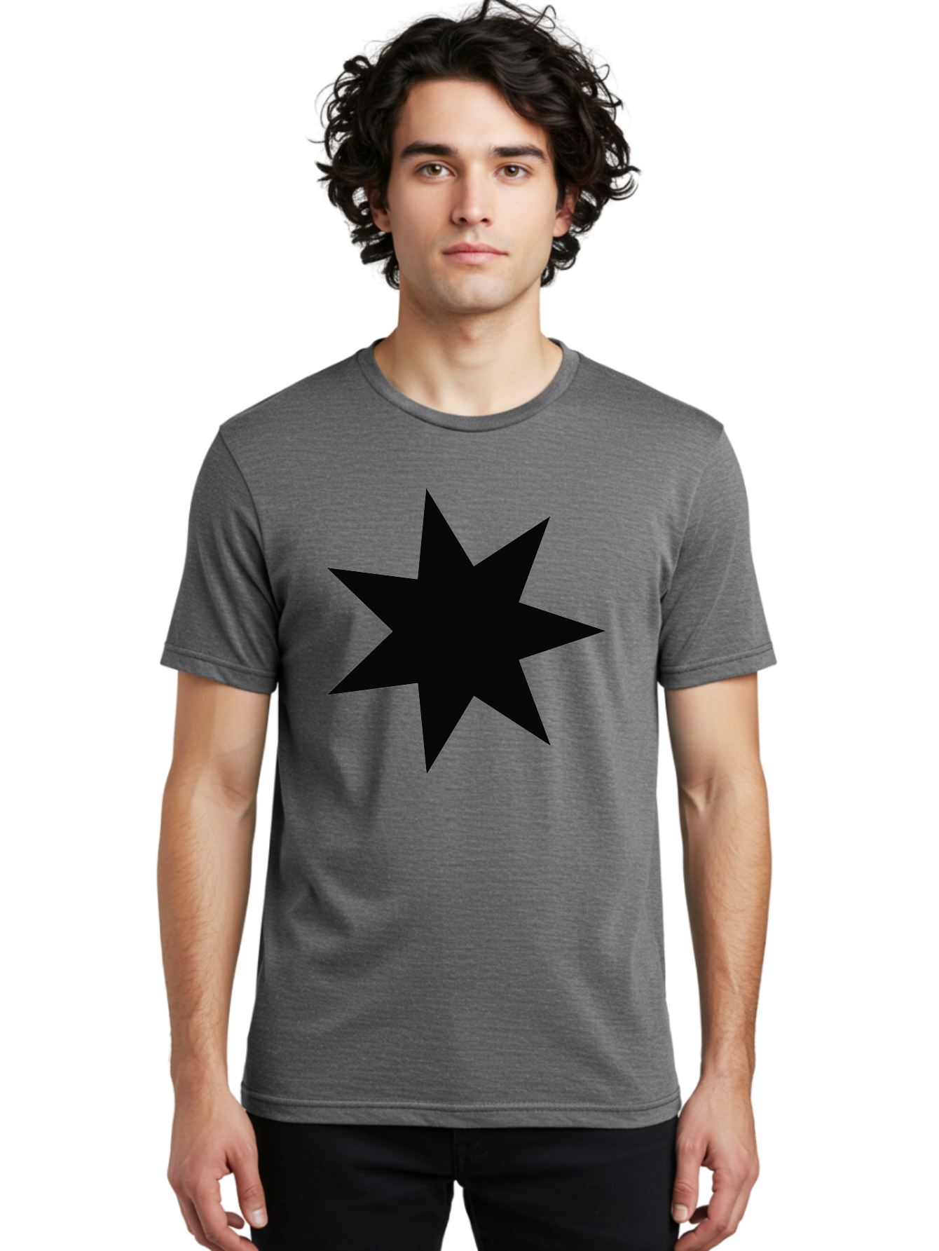 Black-Star-1 Men'S Graphic Tee, 100% Cotton, Comfortable Casual Summer Wear, Machine Washable, Eight Pointed Star, Black Star, Star Graphic, Bold Shape, Geometric Design, Symmetrical Pattern, Star Symbol Aac521 30