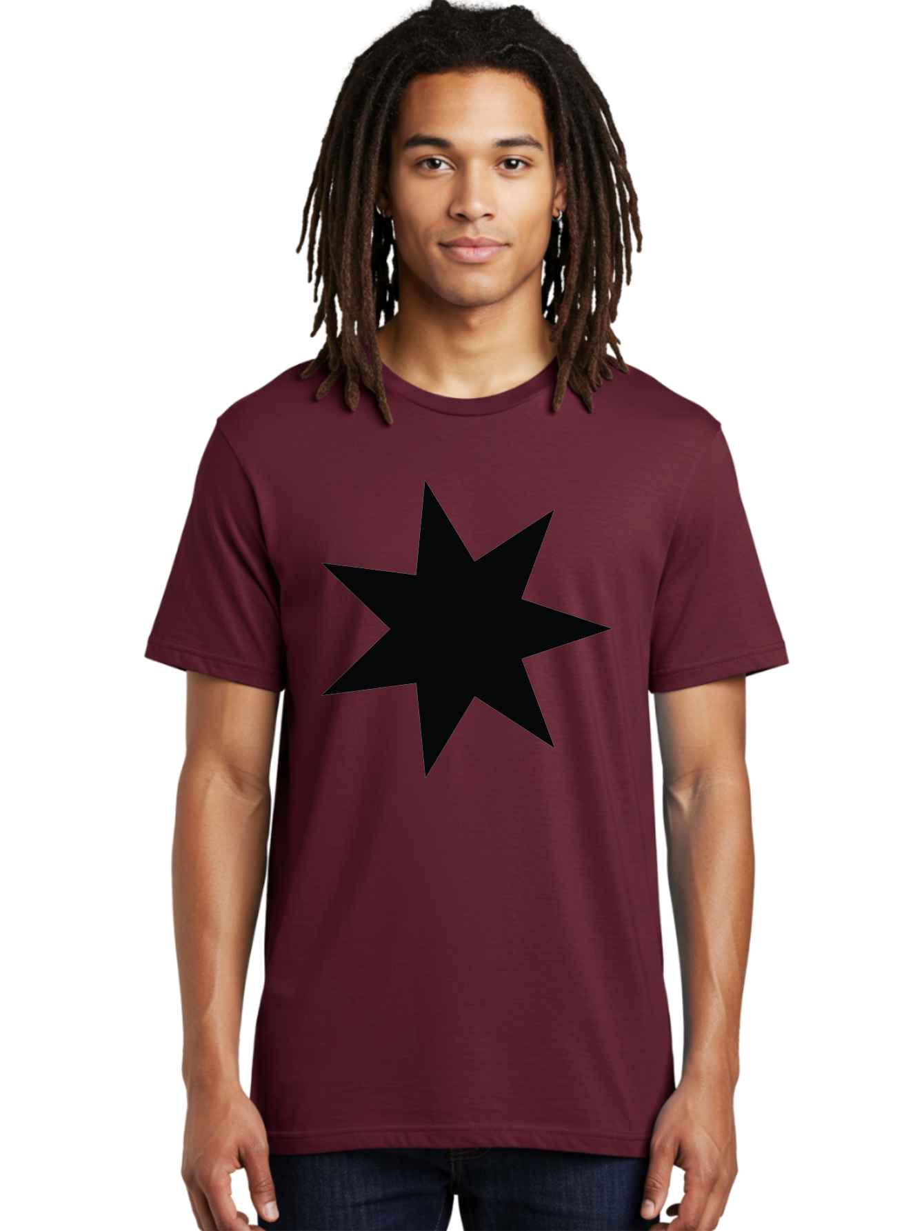 Black-Star-1 Men'S Graphic Tee, 100% Cotton, Comfortable Casual Summer Wear, Machine Washable, Eight Pointed Star, Black Star, Star Graphic, Bold Shape, Geometric Design, Symmetrical Pattern, Star Symbol Aac521