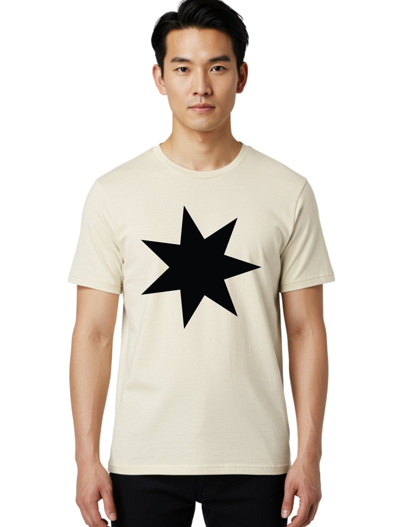 Black-Star-1 Men'S Graphic Tee, 100% Cotton, Comfortable Casual Summer Wear, Machine Washable, Eight Pointed Star, Black Star, Star Graphic, Bold Shape, Geometric Design, Symmetrical Pattern, Star Symbol Aac521 16