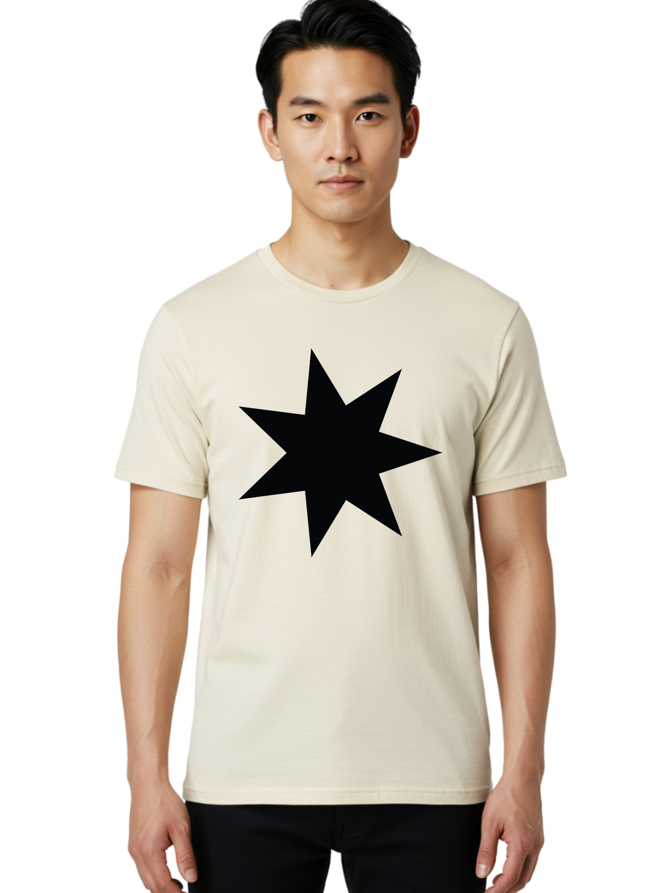 Black-Star-1 Men'S Graphic Tee, 100% Cotton, Comfortable Casual Summer Wear, Machine Washable, Eight Pointed Star, Black Star, Star Graphic, Bold Shape, Geometric Design, Symmetrical Pattern, Star Symbol Aac521 26