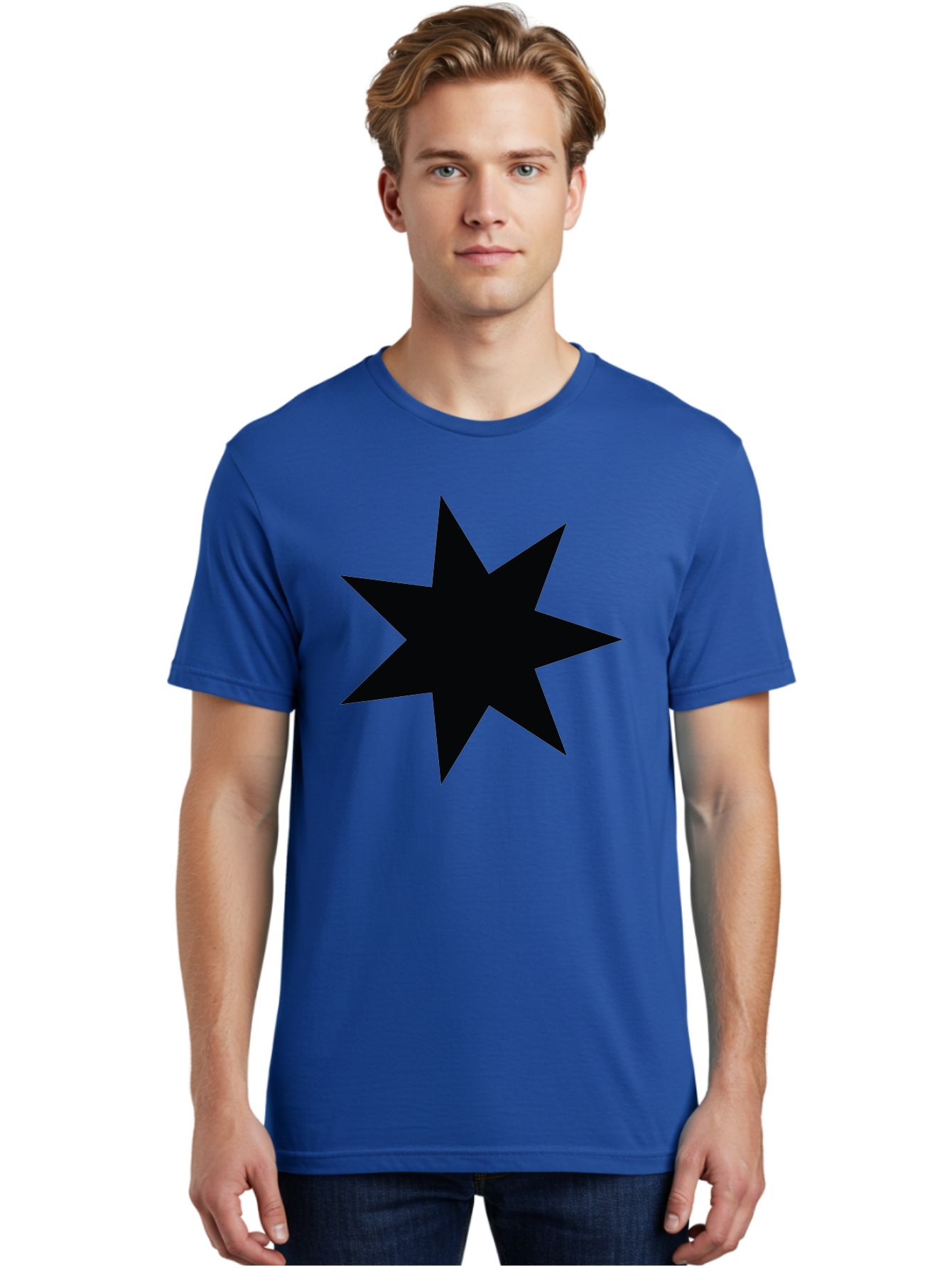 Black-Star-1 Men'S Graphic Tee, 100% Cotton, Comfortable Casual Summer Wear, Machine Washable, Eight Pointed Star, Black Star, Star Graphic, Bold Shape, Geometric Design, Symmetrical Pattern, Star Symbol Aac521 28