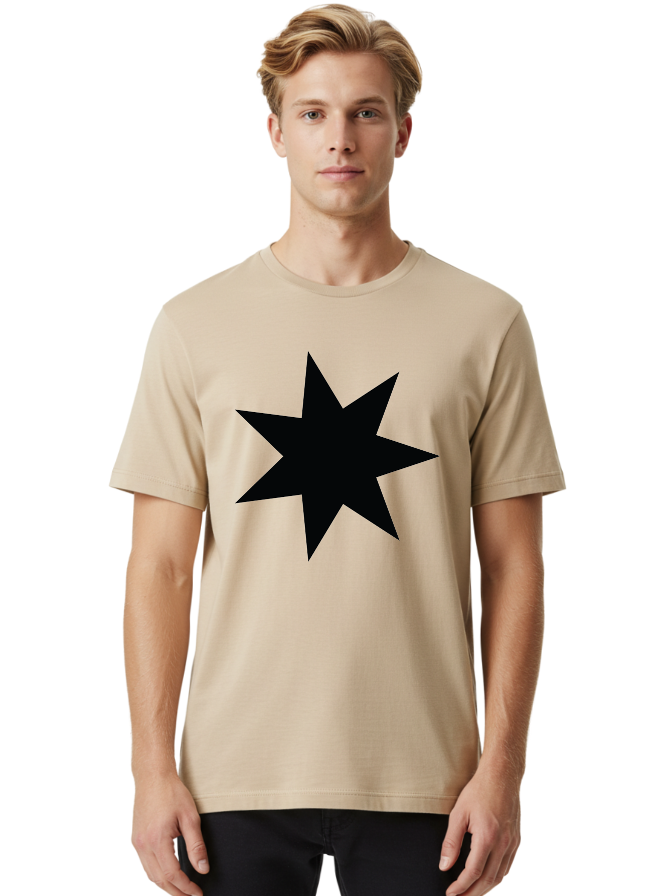 Black-Star-1 Men'S Graphic Tee, 100% Cotton, Comfortable Casual Summer Wear, Machine Washable, Eight Pointed Star, Black Star, Star Graphic, Bold Shape, Geometric Design, Symmetrical Pattern, Star Symbol Aac521 16