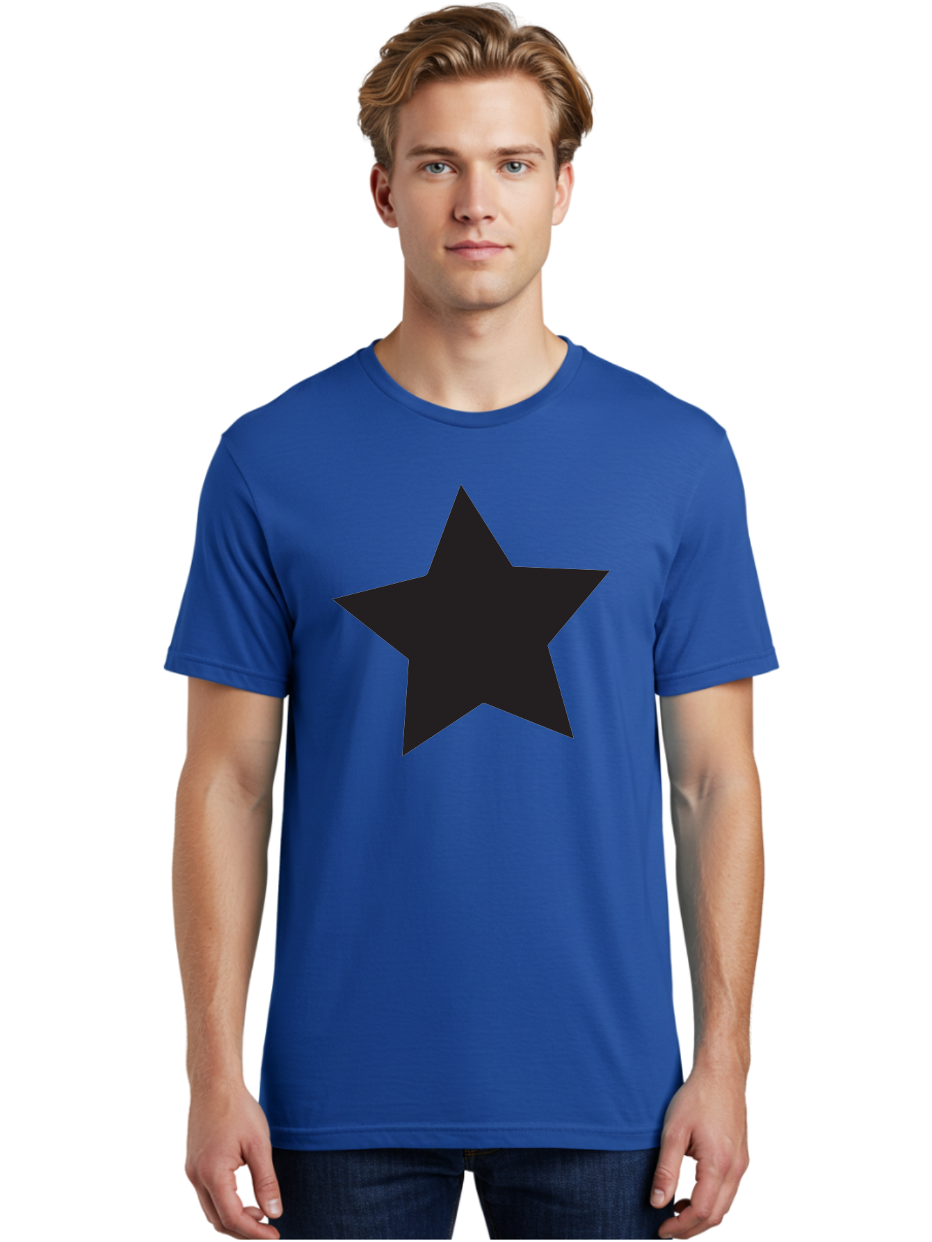 Black-Star Men'S Graphic Tee, 100% Cotton, Comfortable Casual Summer Wear, Machine Washable, Five-Pointed Star, Black Star, Bold Graphic, Simple Design, Minimalist Style, Star Symbol, Iconic Shape Aac522 28