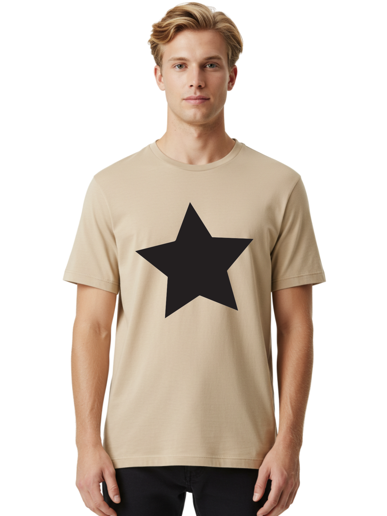 Black-Star Men'S Graphic Tee, 100% Cotton, Comfortable Casual Summer Wear, Machine Washable, Five-Pointed Star, Black Star, Bold Graphic, Simple Design, Minimalist Style, Star Symbol, Iconic Shape Aac522 10