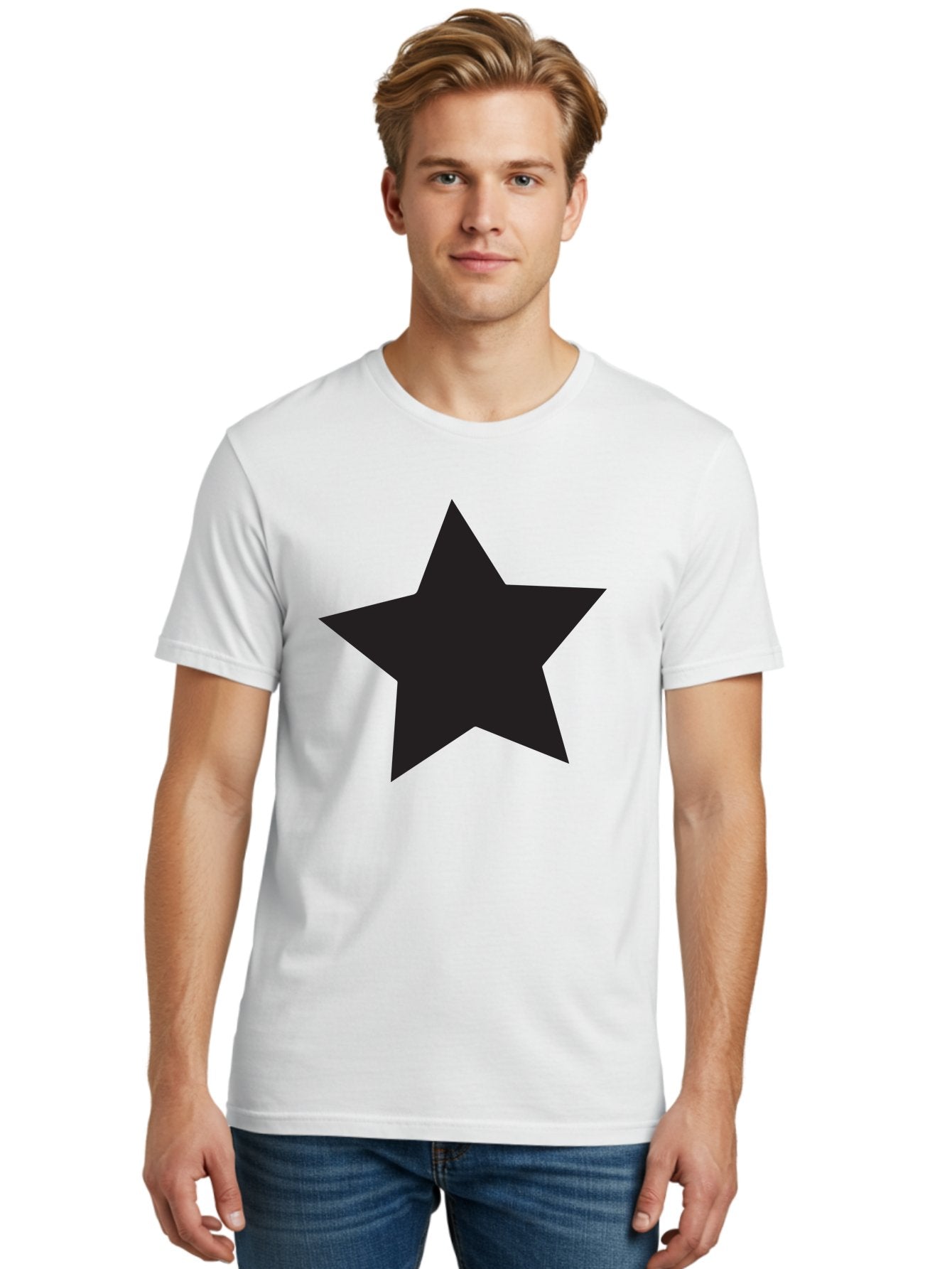 Black-Star Men'S Graphic Tee, 100% Cotton, Comfortable Casual Summer Wear, Machine Washable, Five-Pointed Star, Black Star, Bold Graphic, Simple Design, Minimalist Style, Star Symbol, Iconic Shape Aac522 16