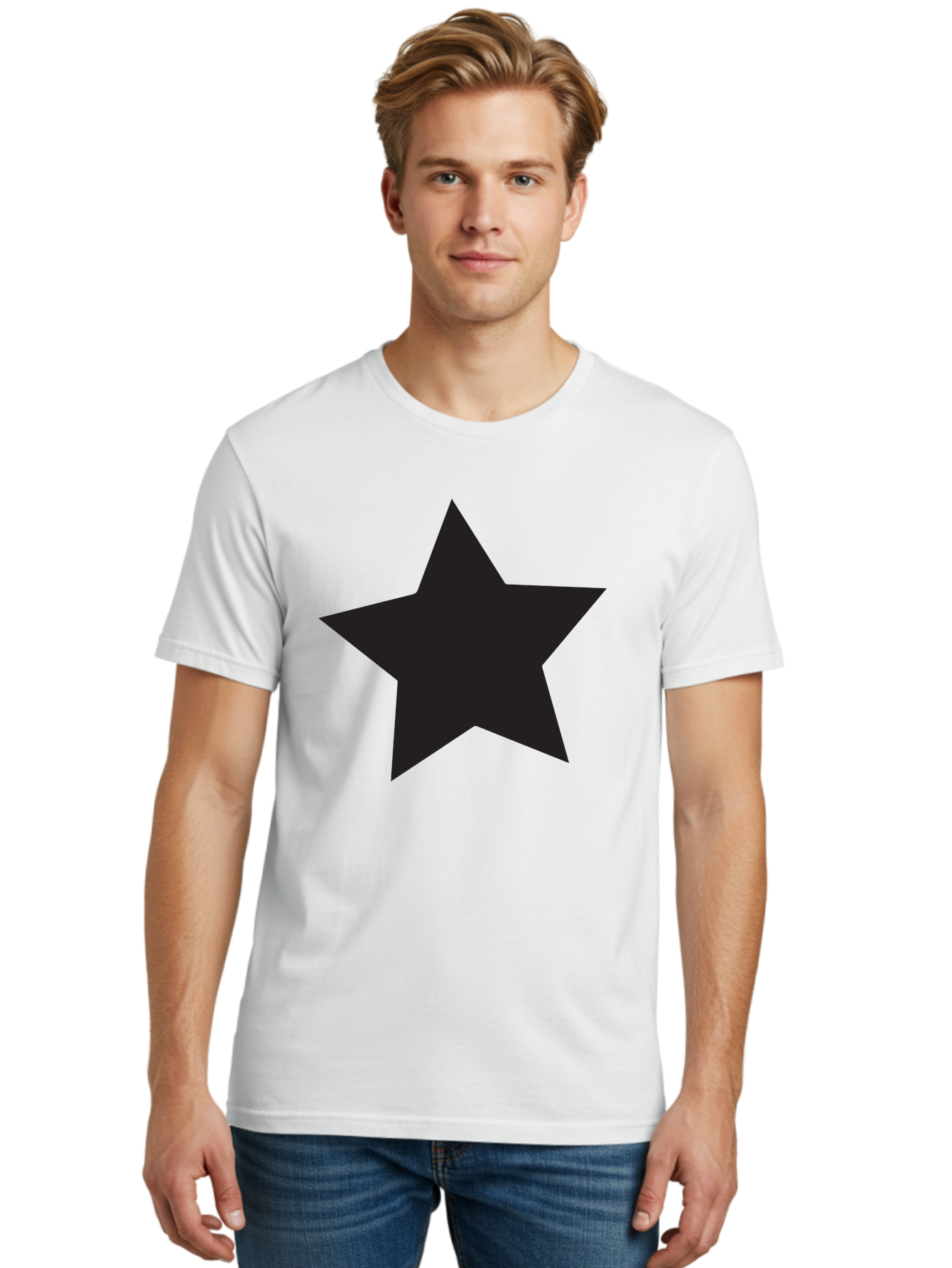 Black-Star Men'S Graphic Tee, 100% Cotton, Comfortable Casual Summer Wear, Machine Washable, Five-Pointed Star, Black Star, Bold Graphic, Simple Design, Minimalist Style, Star Symbol, Iconic Shape Aac522 26