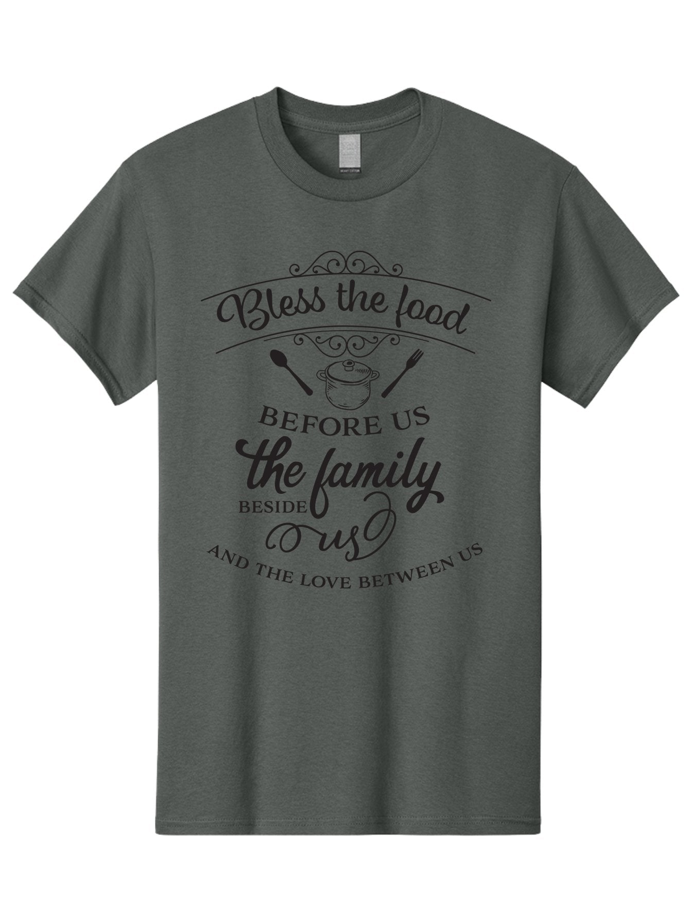 Bless-The-Food Men'S Graphic Tee, 100% Cotton, Comfortable Casual Summer Wear, Machine Washable, Family Dinner Quote, Blessing Before Meal, Gratitude, Love, Family Bonding, Kitchen Decor, Inspirational Quote, Cooking Together, Dinner Time, Aac523