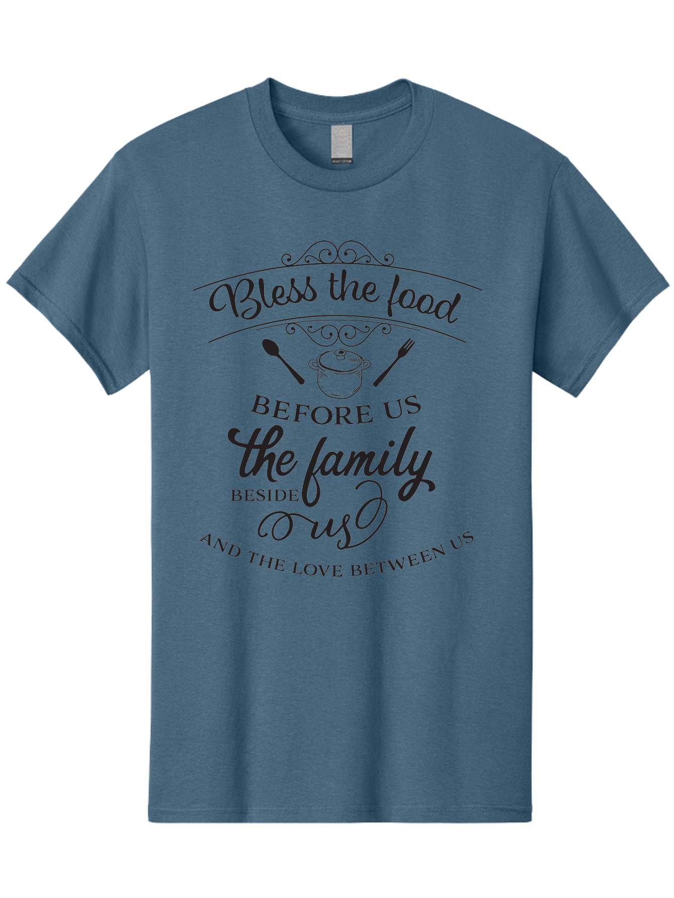 Bless-The-Food Men'S Graphic Tee, 100% Cotton, Comfortable Casual Summer Wear, Machine Washable, Family Dinner Quote, Blessing Before Meal, Gratitude, Love, Family Bonding, Kitchen Decor, Inspirational Quote, Cooking Together, Dinner Time, Aac523 23