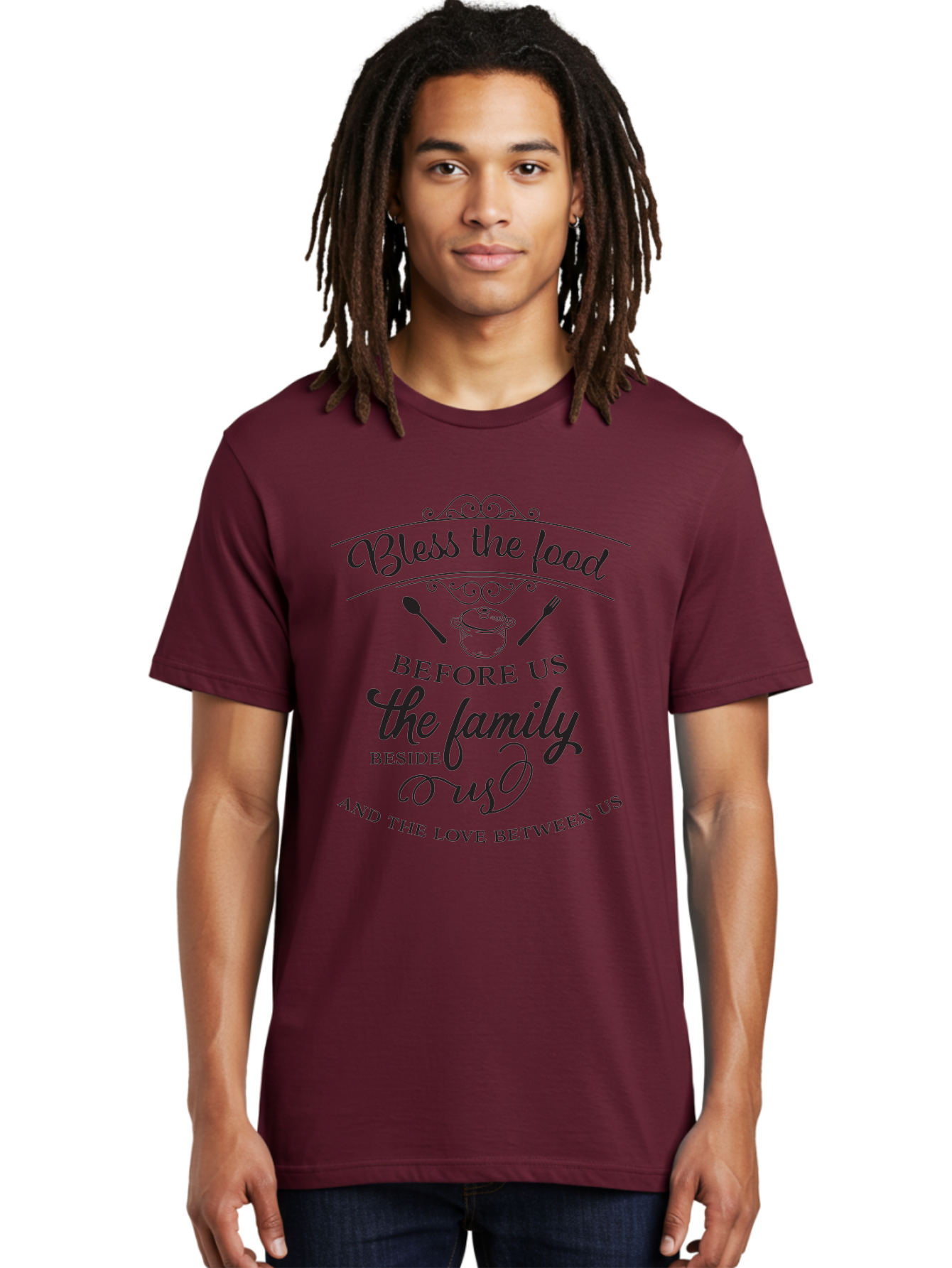 Bless-The-Food Men'S Graphic Tee, 100% Cotton, Comfortable Casual Summer Wear, Machine Washable, Family Dinner Quote, Blessing Before Meal, Gratitude, Love, Family Bonding, Kitchen Decor, Inspirational Quote, Cooking Together, Dinner Time, Aac523