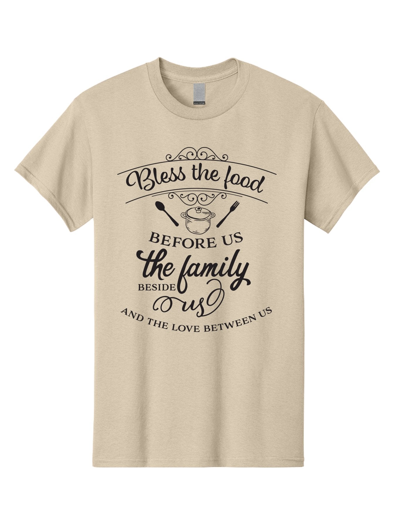 Bless-The-Food Men'S Graphic Tee, 100% Cotton, Comfortable Casual Summer Wear, Machine Washable, Family Dinner Quote, Blessing Before Meal, Gratitude, Love, Family Bonding, Kitchen Decor, Inspirational Quote, Cooking Together, Dinner Time, Aac523 9