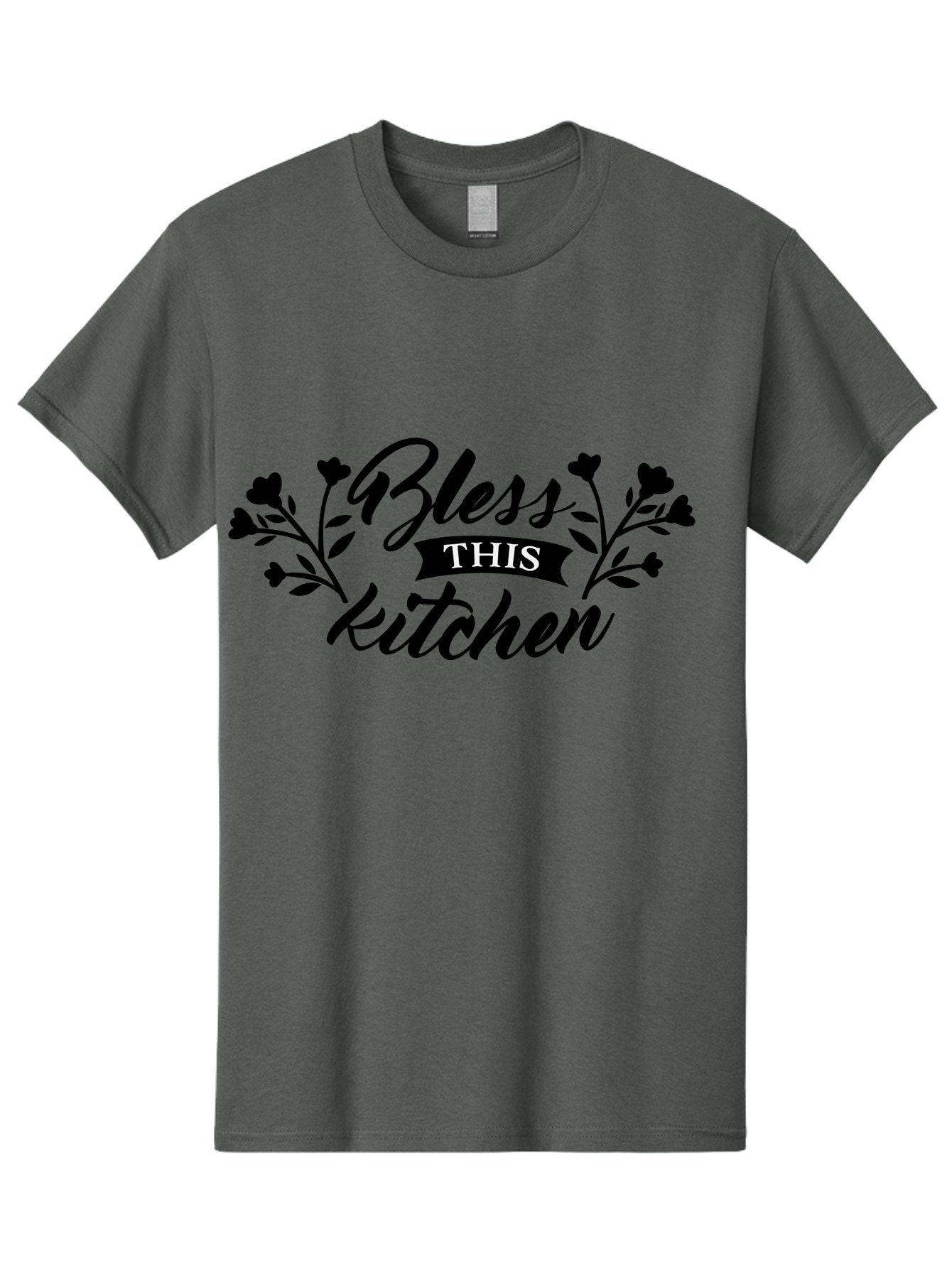 Bless-This-Kitchen Men'S Graphic Tee, 100% Cotton, Comfortable Casual Summer Wear, Machine Washable, Kitchen Decor, Floral Designs, Inspirational Quotes, Home Blessings, Kitchen Wall Art, Cursive Text, Kitchen Decor Ideas, Home Decor, Aac525 9
