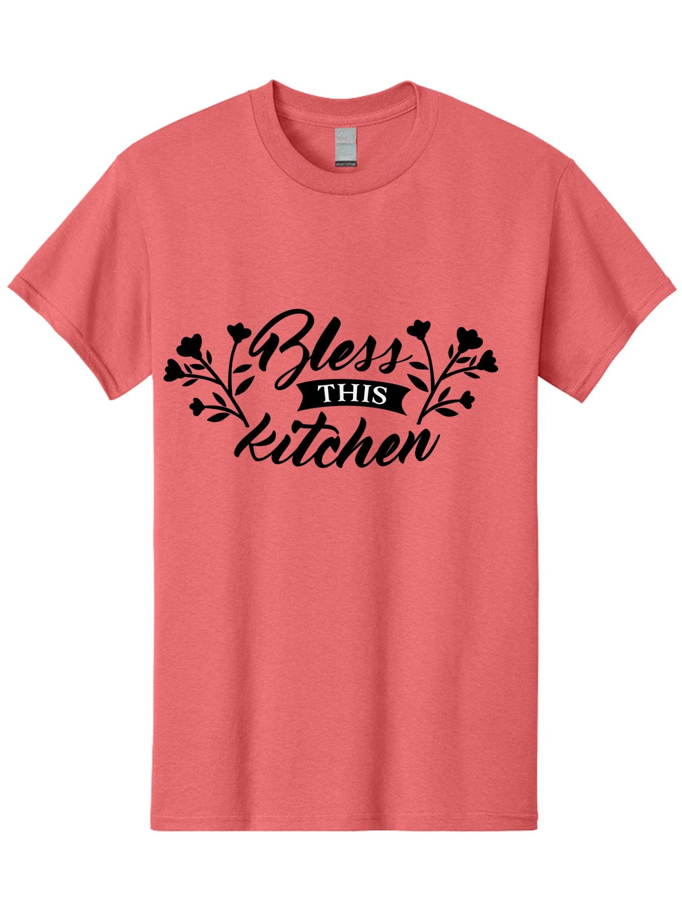Bless-This-Kitchen Men'S Graphic Tee, 100% Cotton, Comfortable Casual Summer Wear, Machine Washable, Kitchen Decor, Floral Designs, Inspirational Quotes, Home Blessings, Kitchen Wall Art, Cursive Text, Kitchen Decor Ideas, Home Decor, Aac525 5