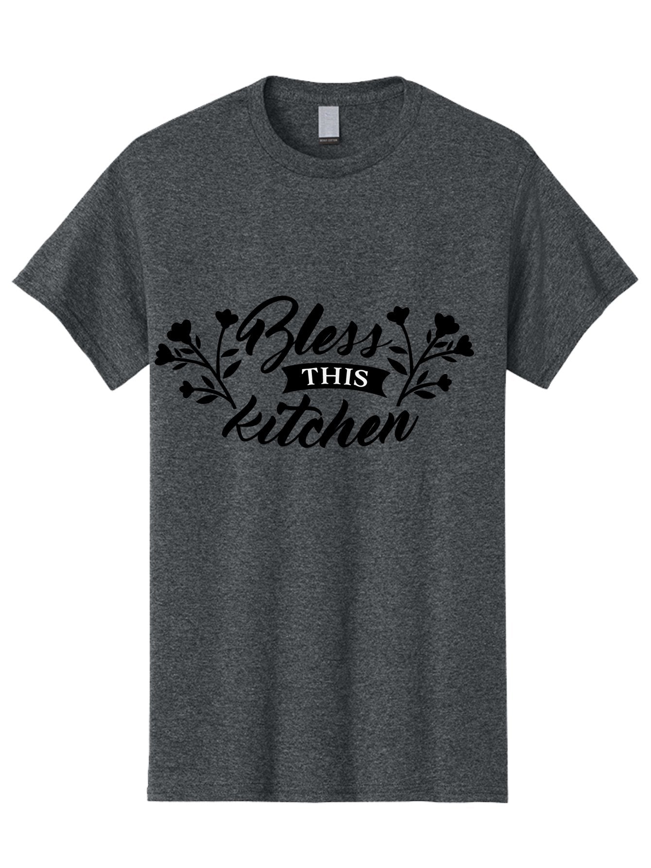 Bless-This-Kitchen Men'S Graphic Tee, 100% Cotton, Comfortable Casual Summer Wear, Machine Washable, Kitchen Decor, Floral Designs, Inspirational Quotes, Home Blessings, Kitchen Wall Art, Cursive Text, Kitchen Decor Ideas, Home Decor, Aac525 13