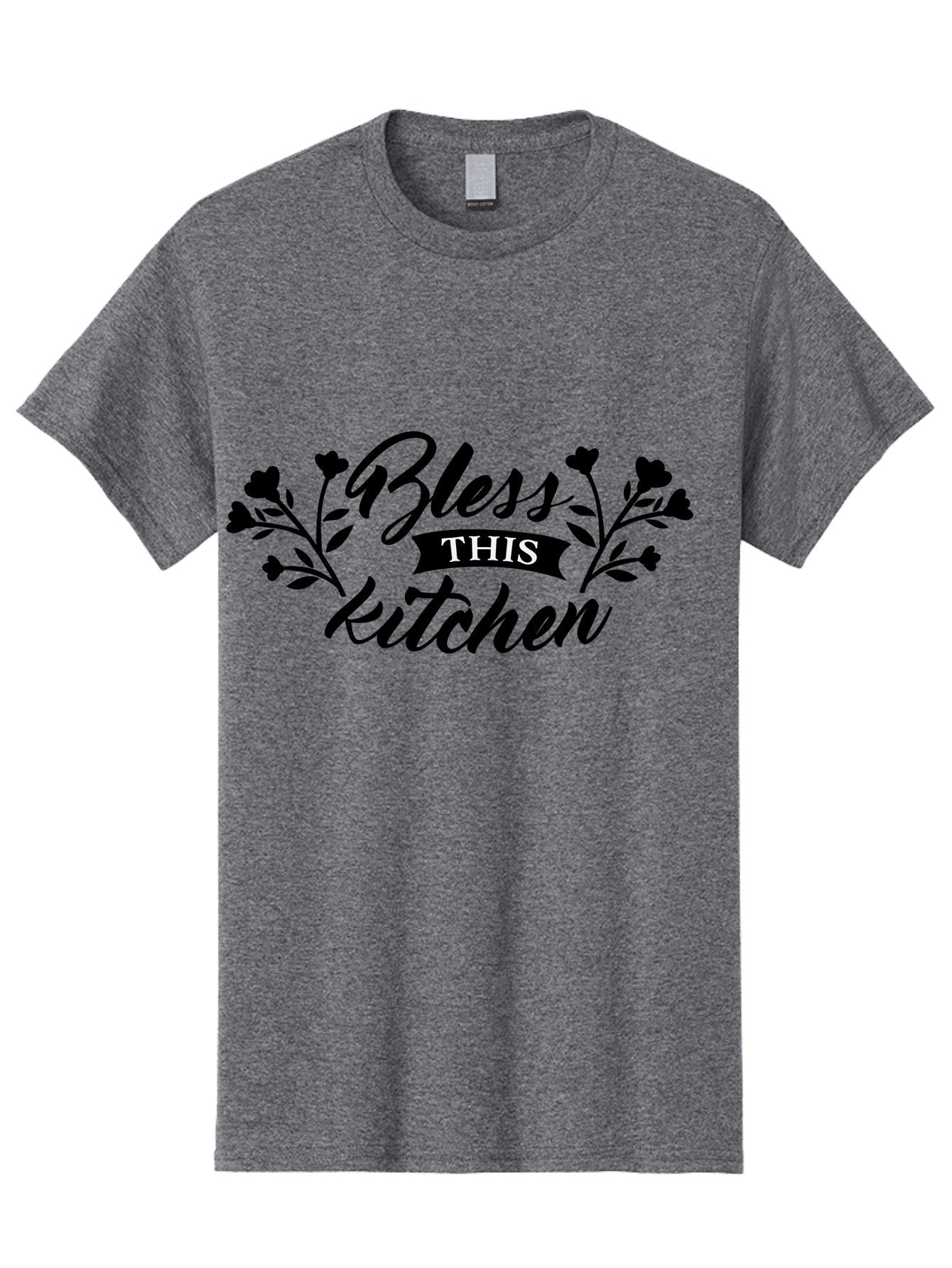 Bless-This-Kitchen Men'S Graphic Tee, 100% Cotton, Comfortable Casual Summer Wear, Machine Washable, Kitchen Decor, Floral Designs, Inspirational Quotes, Home Blessings, Kitchen Wall Art, Cursive Text, Kitchen Decor Ideas, Home Decor, Aac525 3