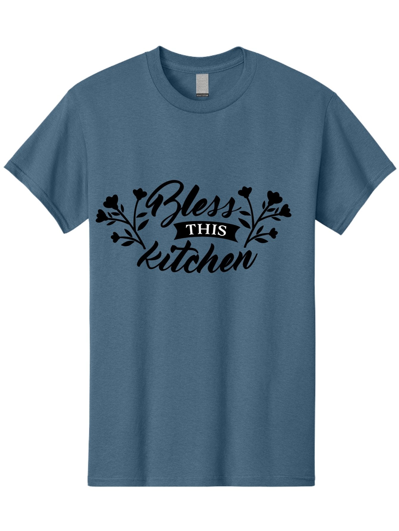 Bless-This-Kitchen Men'S Graphic Tee, 100% Cotton, Comfortable Casual Summer Wear, Machine Washable, Kitchen Decor, Floral Designs, Inspirational Quotes, Home Blessings, Kitchen Wall Art, Cursive Text, Kitchen Decor Ideas, Home Decor, Aac525 4