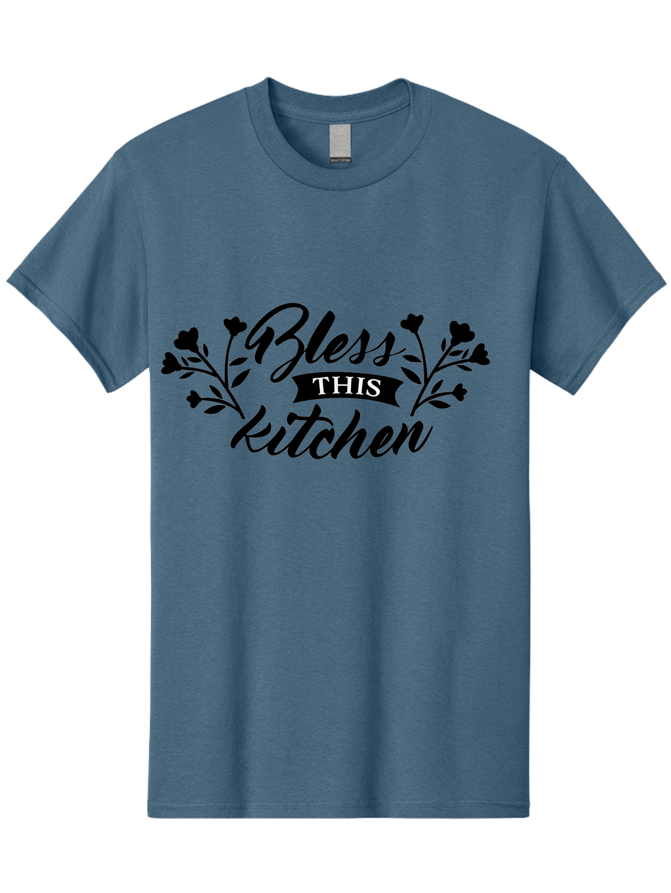 Bless-This-Kitchen Men'S Graphic Tee, 100% Cotton, Comfortable Casual Summer Wear, Machine Washable, Kitchen Decor, Floral Designs, Inspirational Quotes, Home Blessings, Kitchen Wall Art, Cursive Text, Kitchen Decor Ideas, Home Decor, Aac525 23